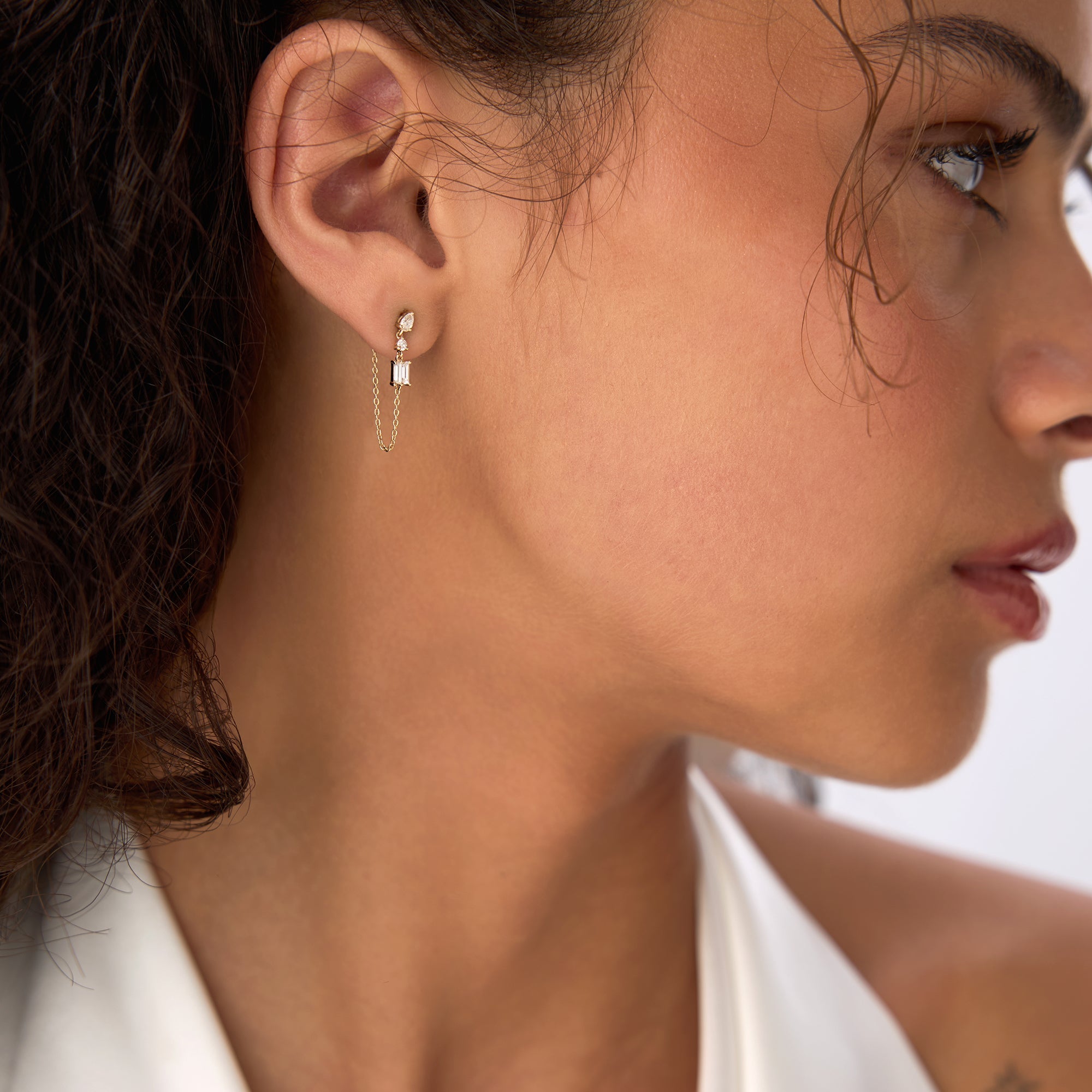 OBFJ0654 - 14k Mixed Diamond Chain Dangle Earrings 4