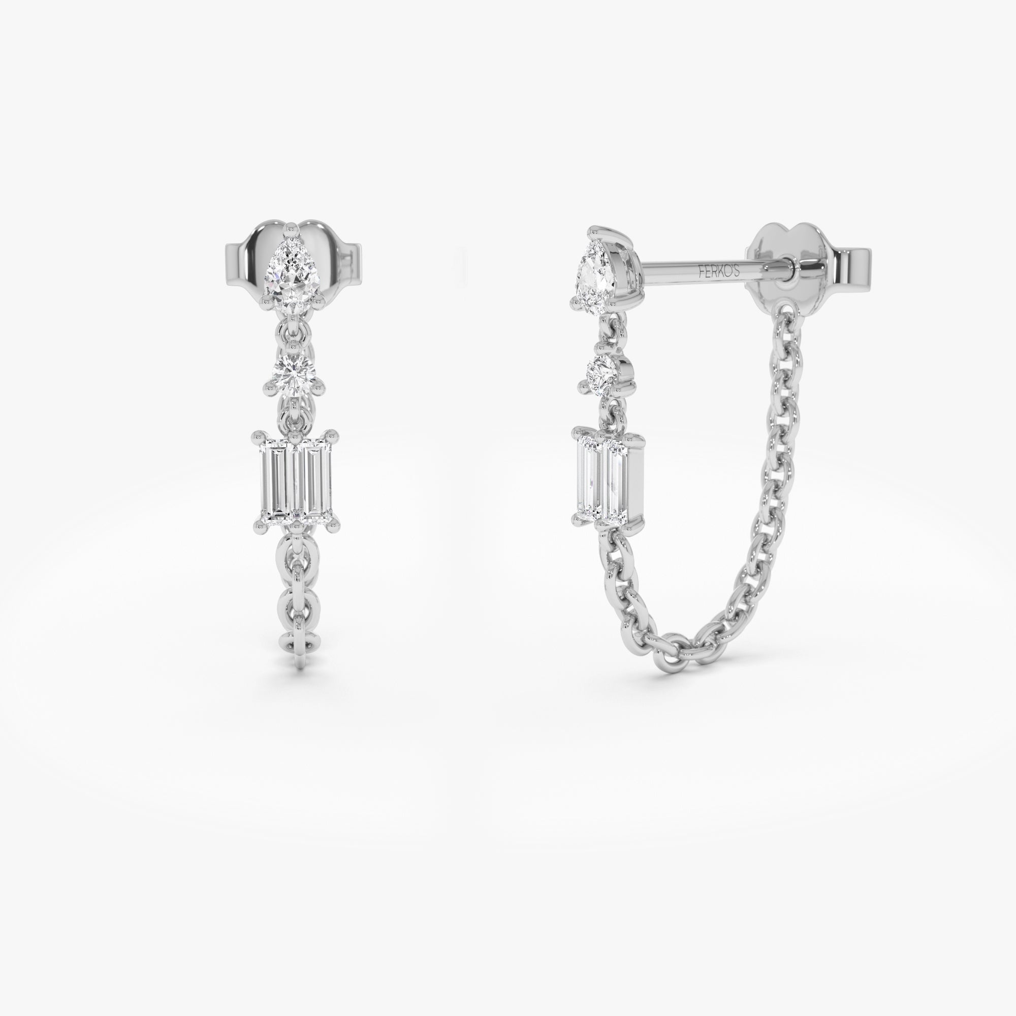 OBFJ0654 - 14k Mixed Diamond Chain Dangle Earrings 5