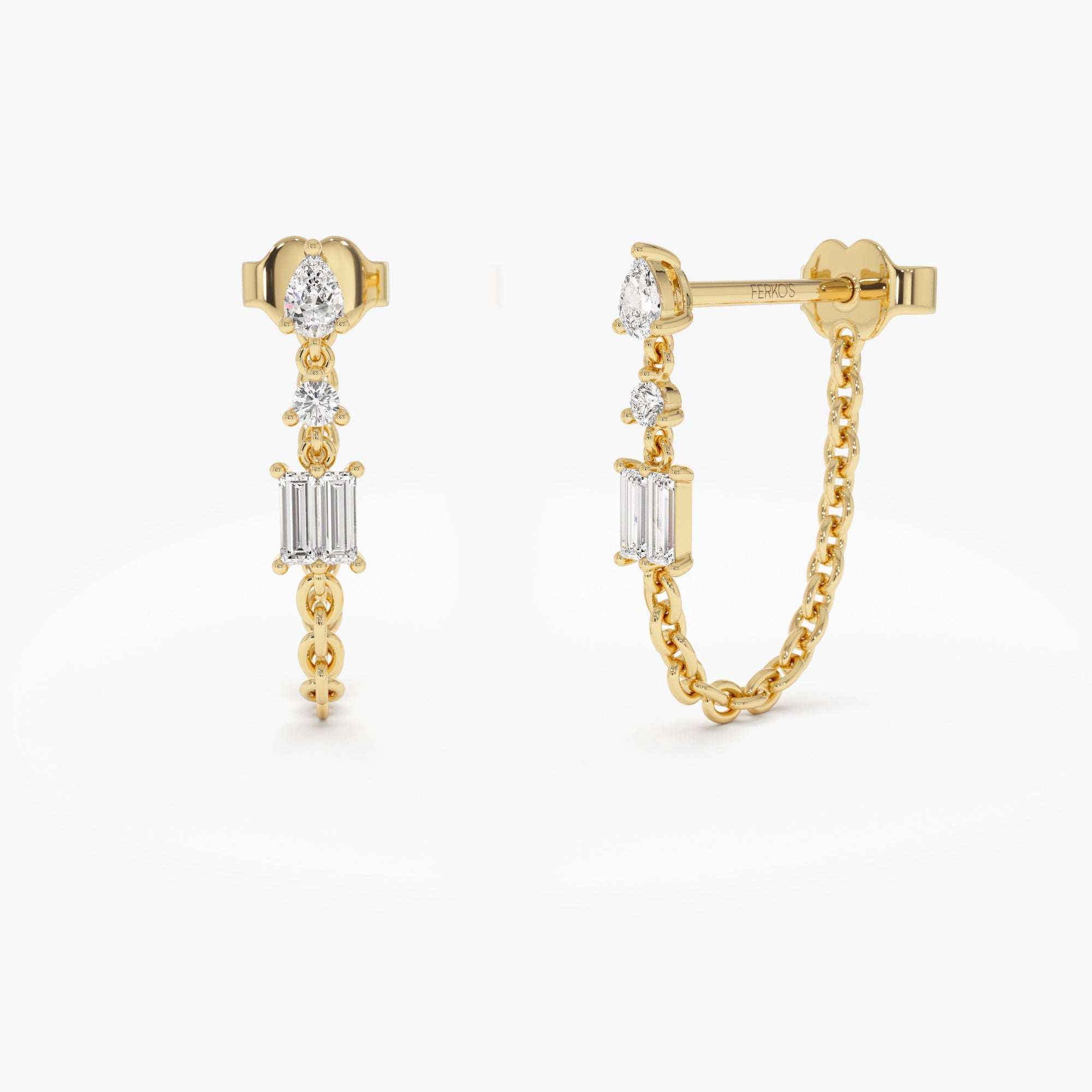 OBFJ0654 - 14k Mixed Diamond Chain Dangle Earrings 1