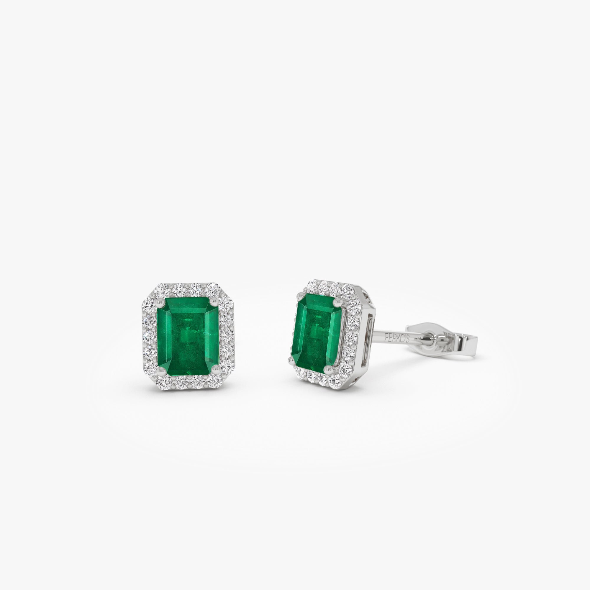OBFJ0673 - 14k Emerald and Diamond Halo Stud Earrings 5