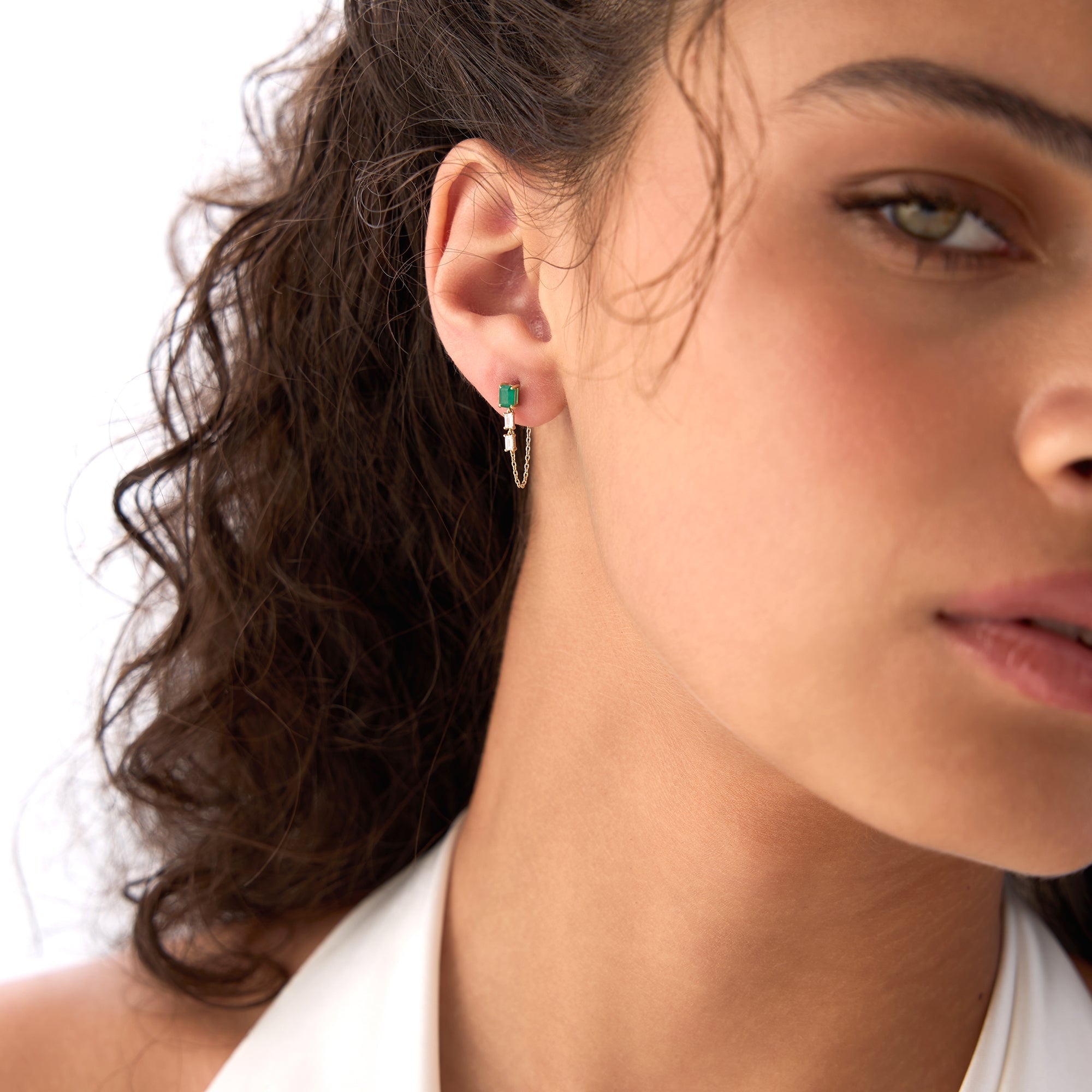 OBFJ0540 - 14k Emerald Cut Drop Linked Earrings 3