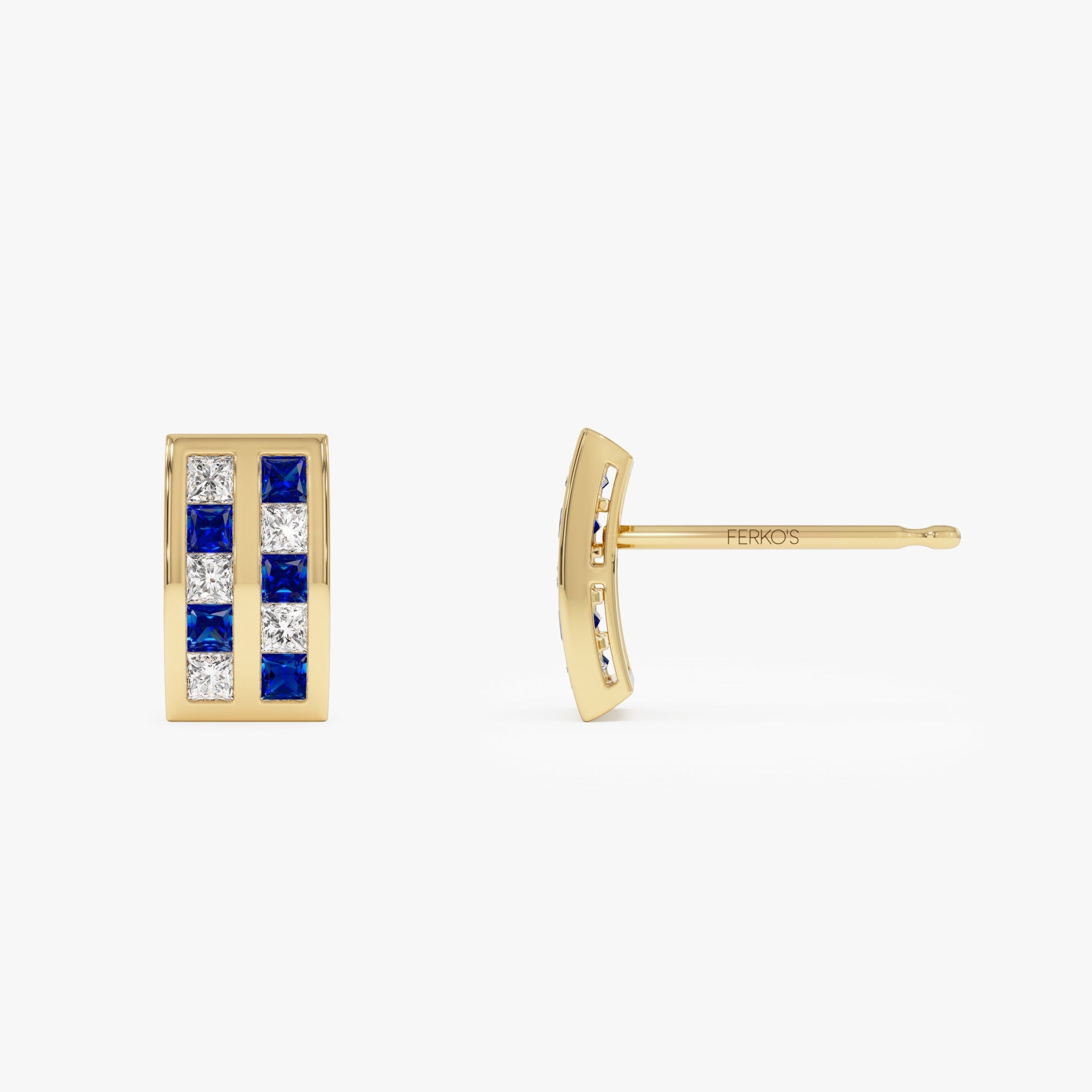 OBFJ0668 - 14k Princess Cut Sapphire and Diamond Stud Earrings 4