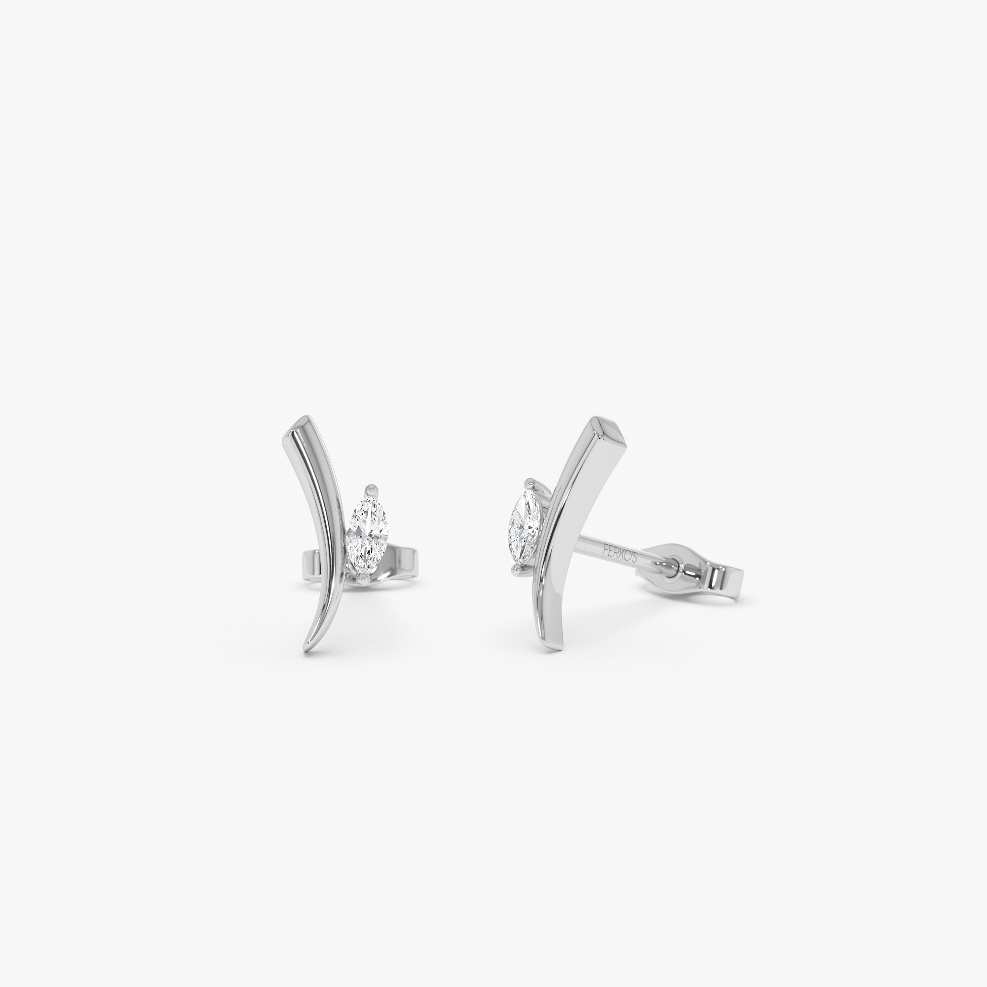 OBFJ0632 - 14k Yellow Gold Diamond Bar Stud Earrings 6