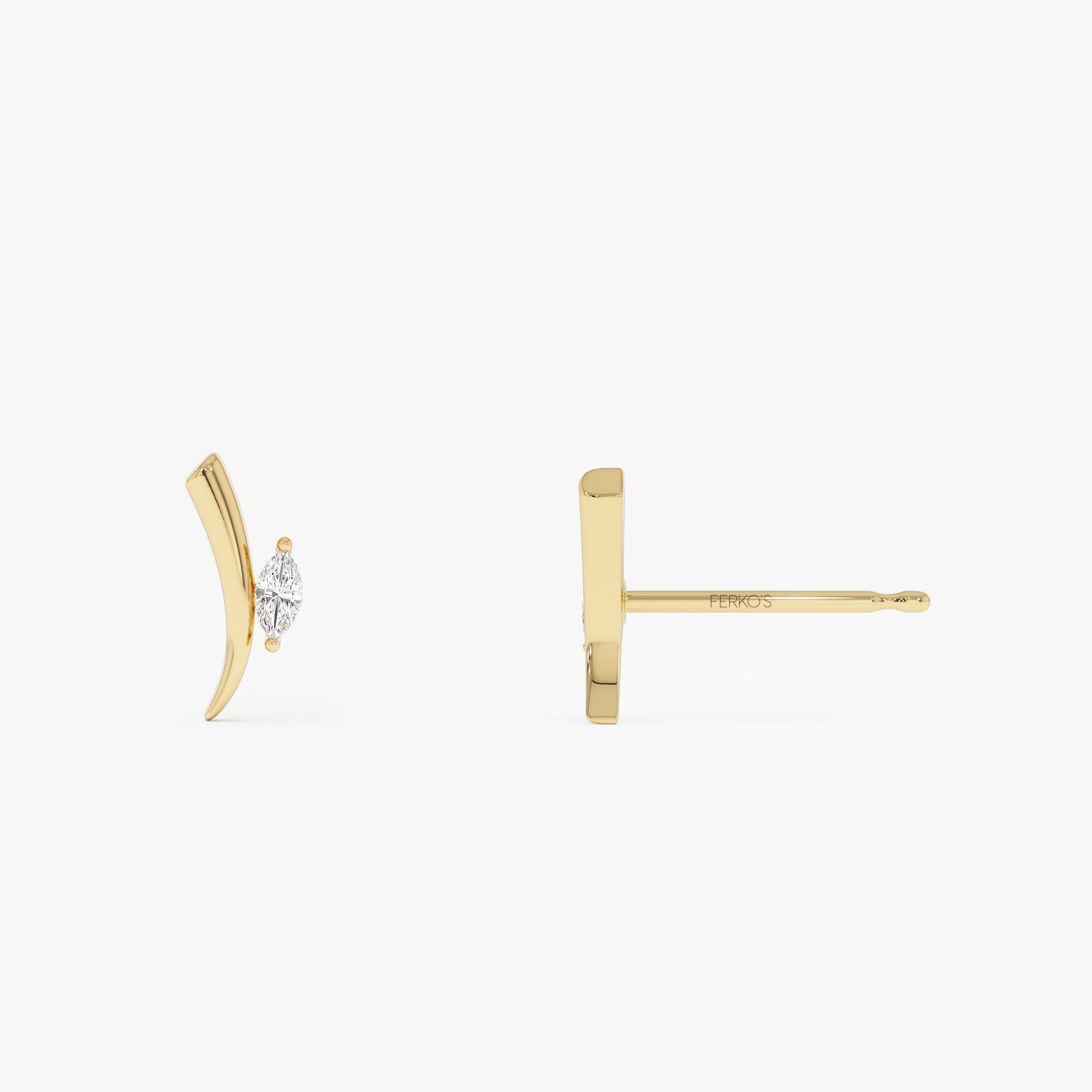 OBFJ0632 - 14k Yellow Gold Diamond Bar Stud Earrings 7