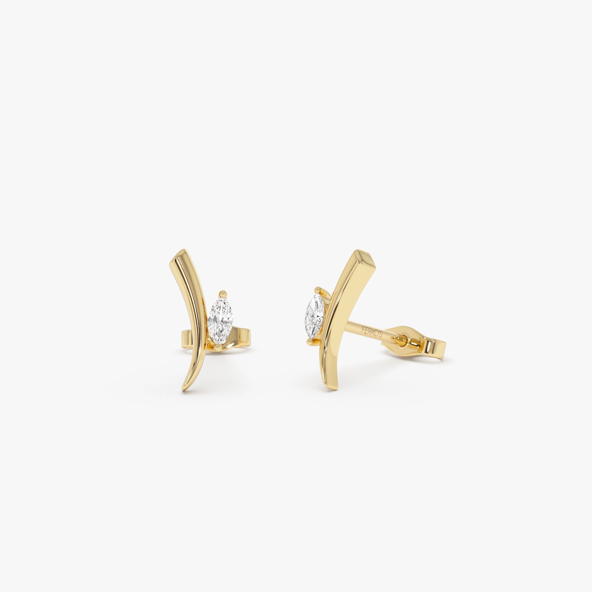 OBFJ0632 - 14k Yellow Gold Diamond Bar Stud Earrings 1