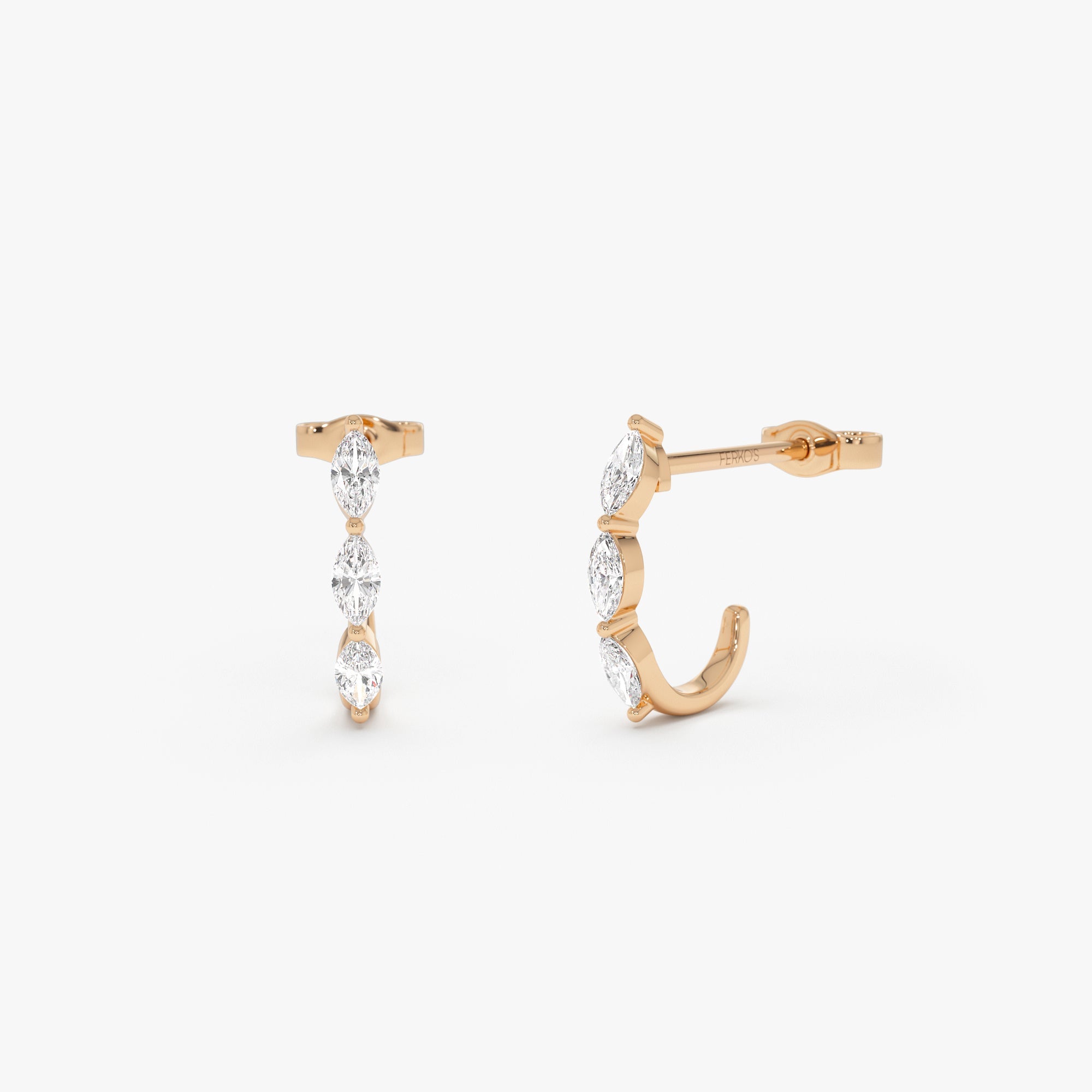 OBFJ0635 - 14k Gold Marquise Diamond Open Hoop Earrings 6