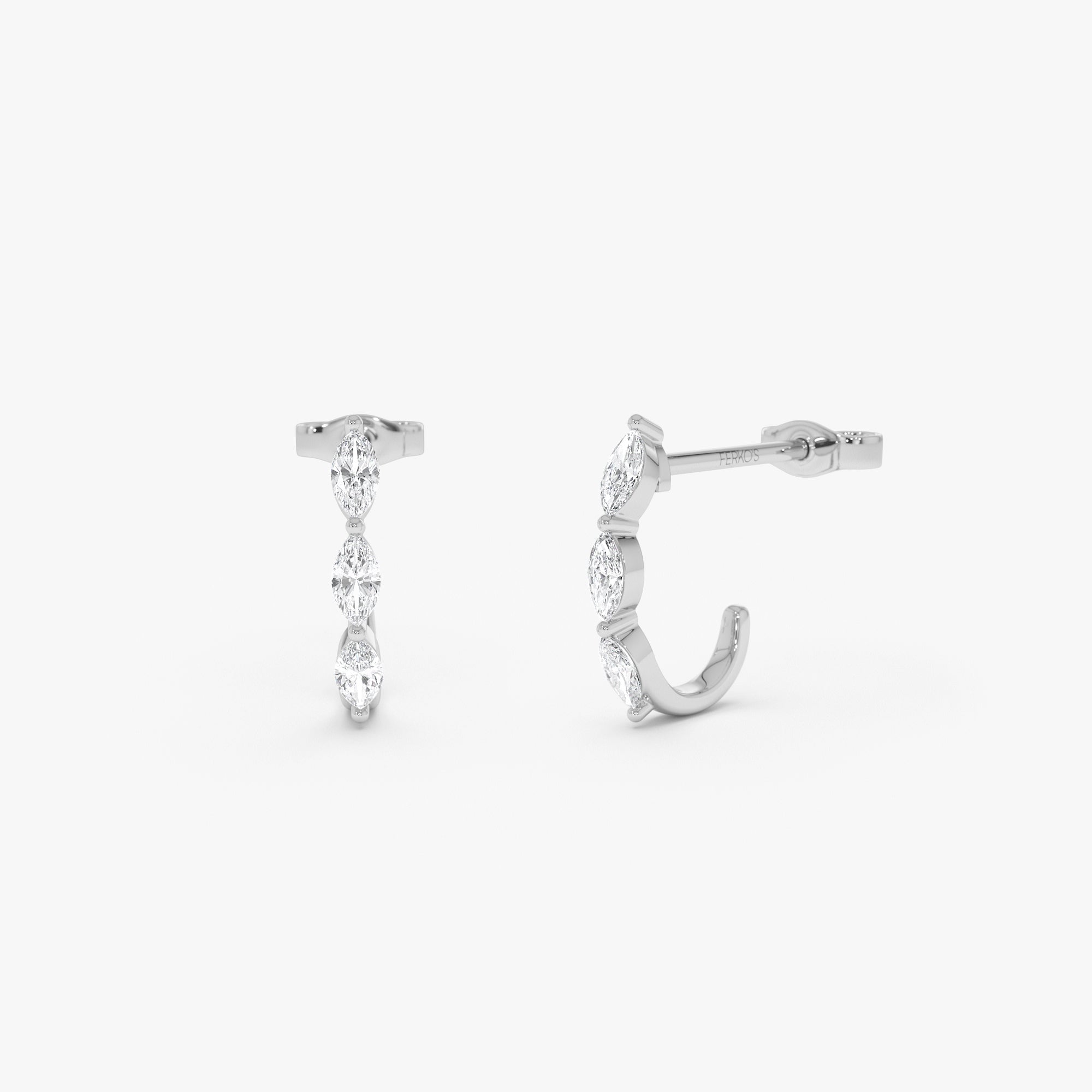 OBFJ0635 - 14k Gold Marquise Diamond Open Hoop Earrings 5