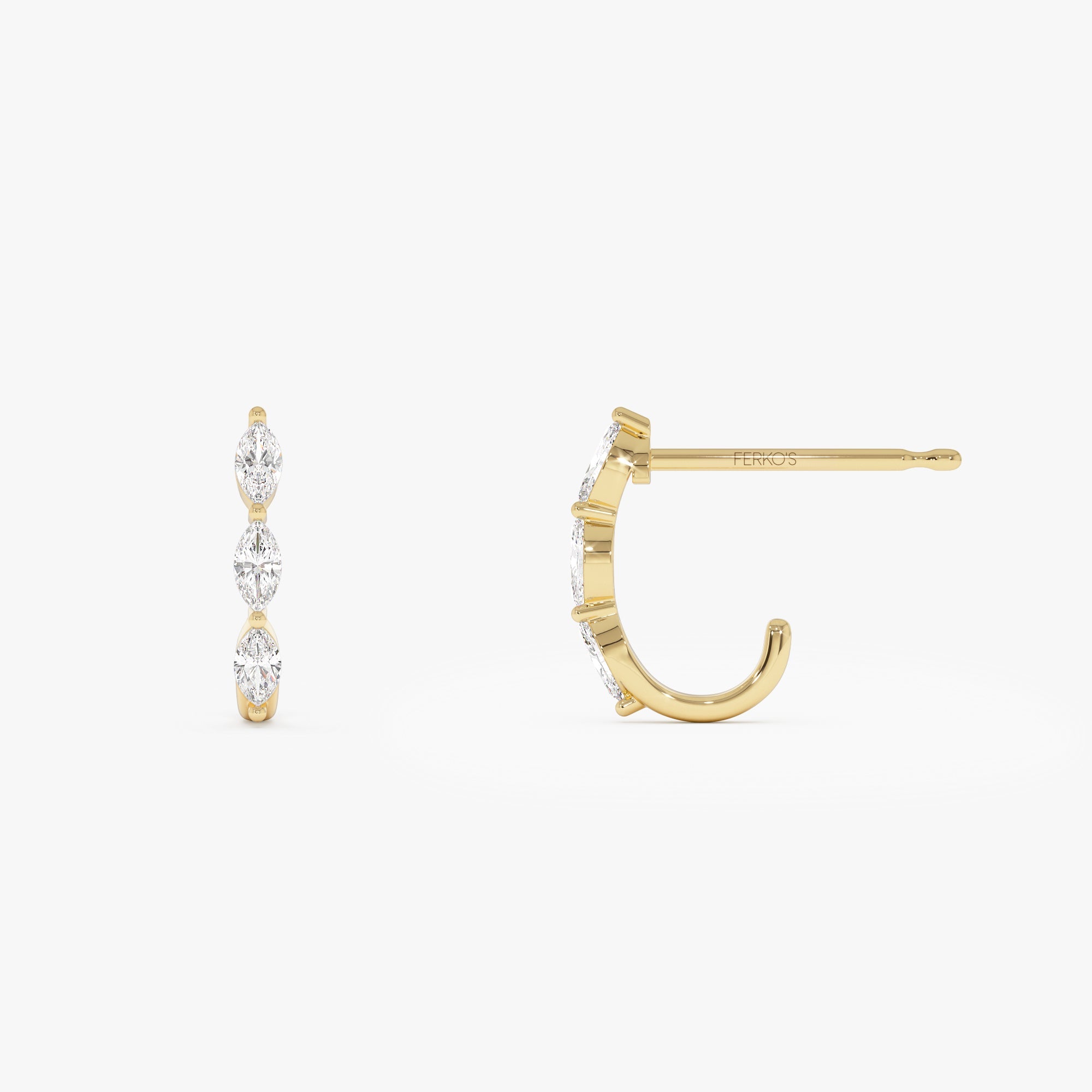 OBFJ0635 - 14k Gold Marquise Diamond Open Hoop Earrings 7