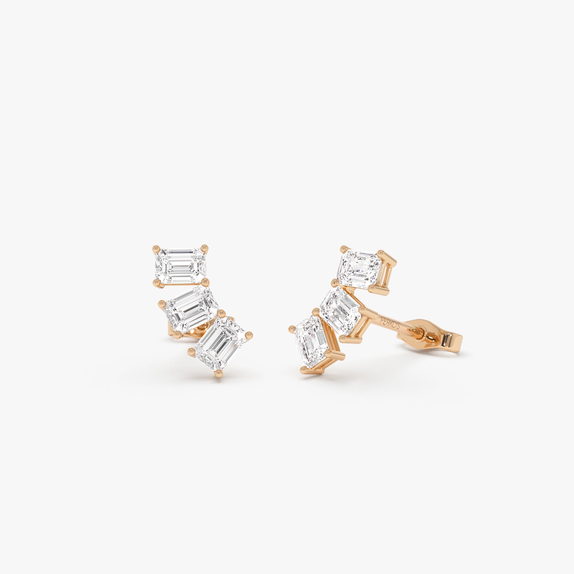 OBFJ0579 - 1.20 Ctw Lab Grown Emerald Cut Diamond Stud Earrings - Alba 6