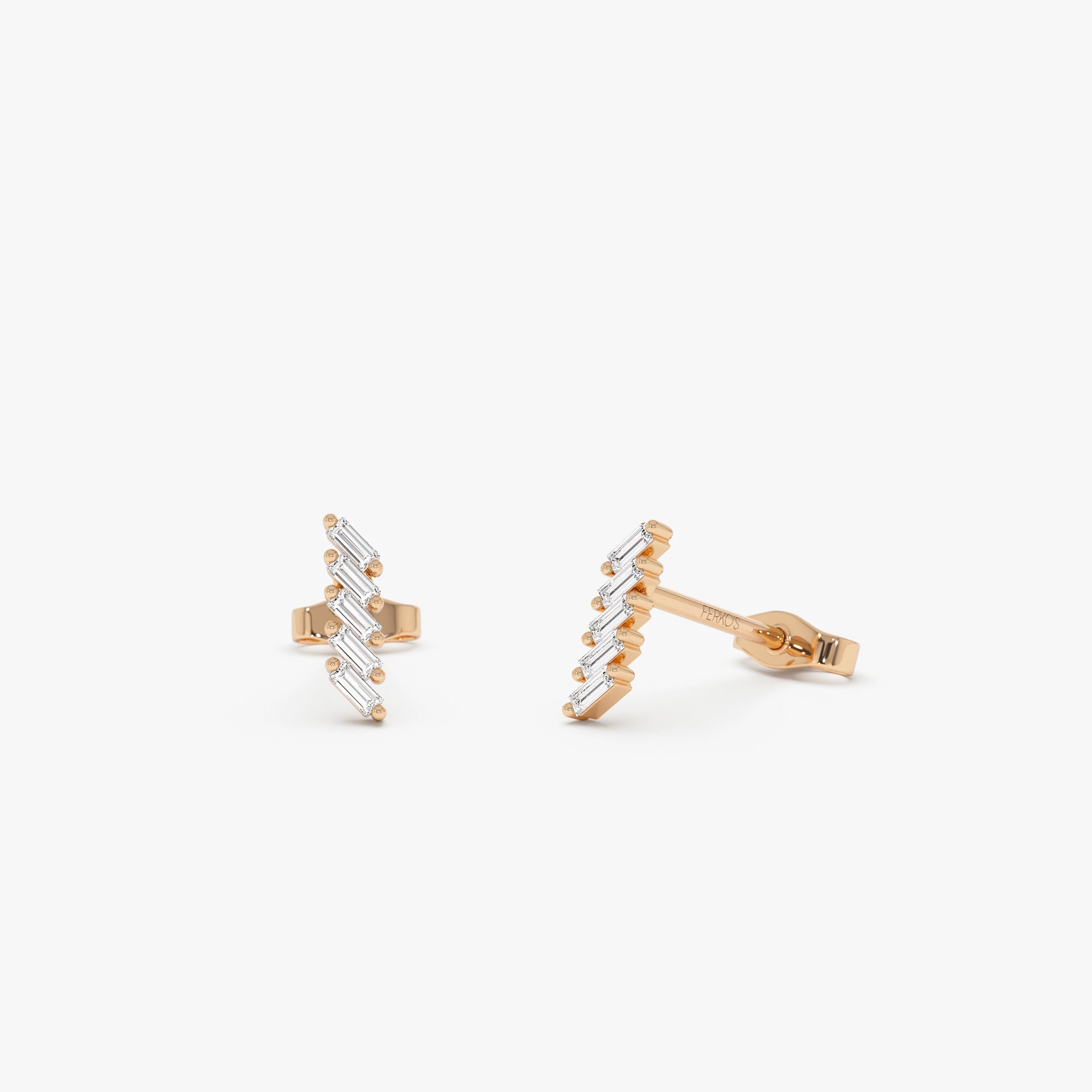 OBFJ0630 - 14k Gold Geometric Baguette Diamond Studs 5