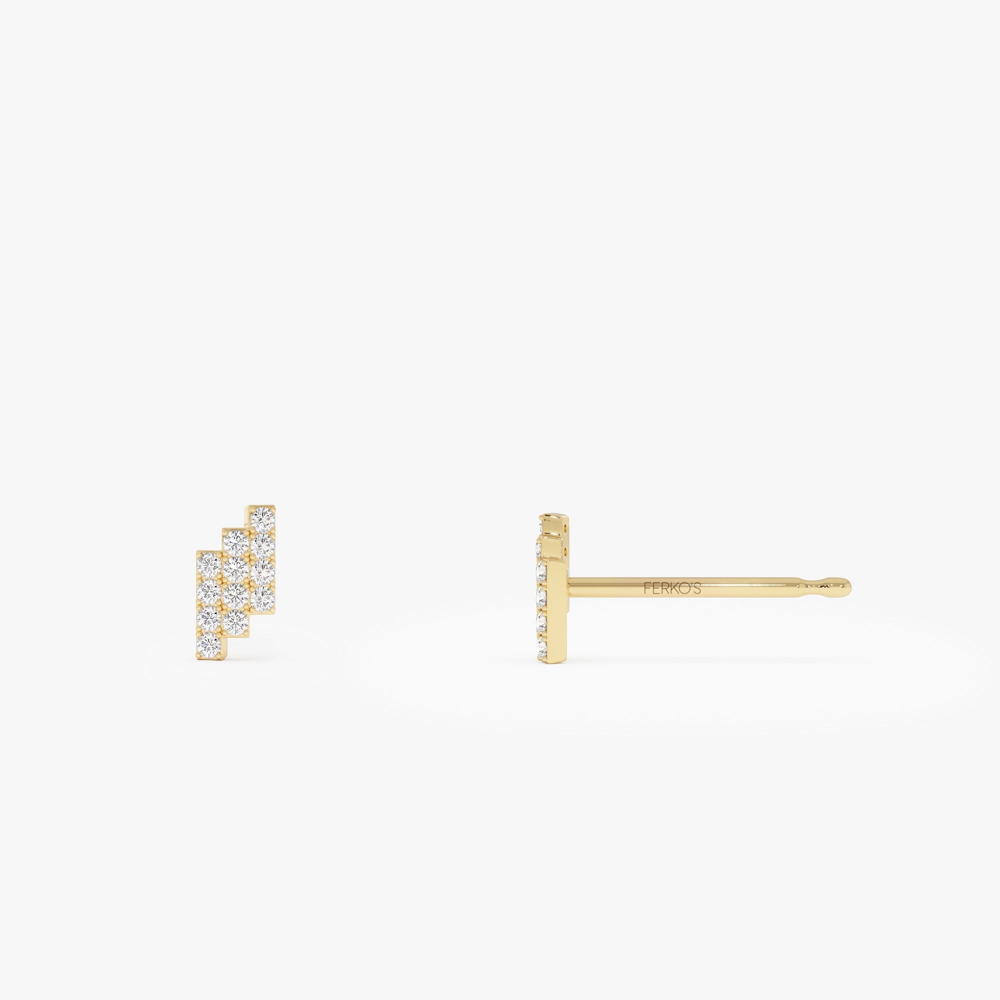 OBFJ0644 - 14k Diamond Step Design Geometric Stud Earrings 6