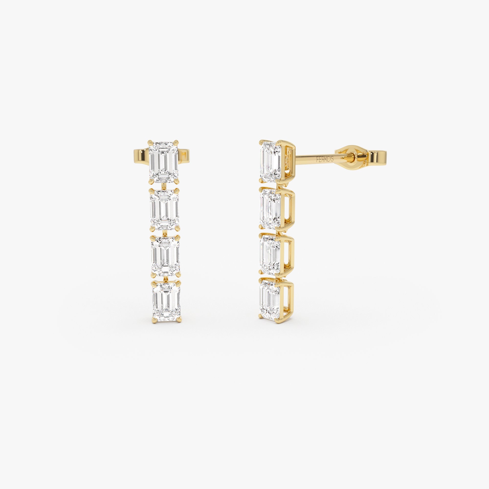 OBFJ0576 - 1.60 Ctw 14k Prong Setting Emerald Cut Lab Grown Diamond Dangling Stud Earrings - Alia 1