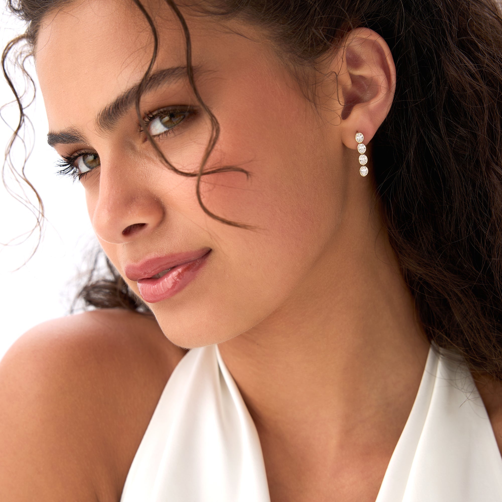 OBFJ0575 - 1.60 Ctw 14k Bezel Setting Oval Shape Lab Grown Diamond Dangling Stud Earrings - Bia 4