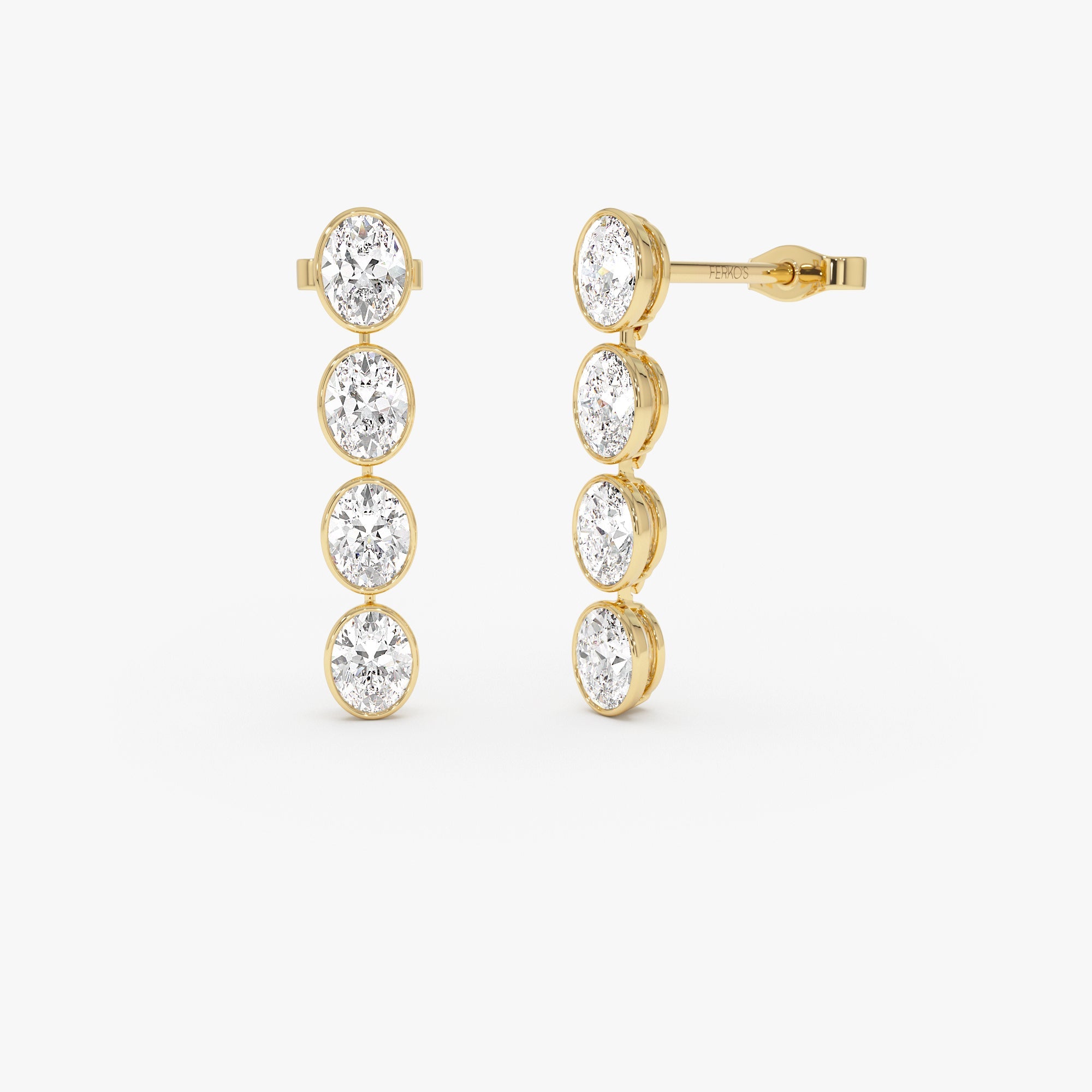OBFJ0575 - 1.60 Ctw 14k Bezel Setting Oval Shape Lab Grown Diamond Dangling Stud Earrings - Bia 1