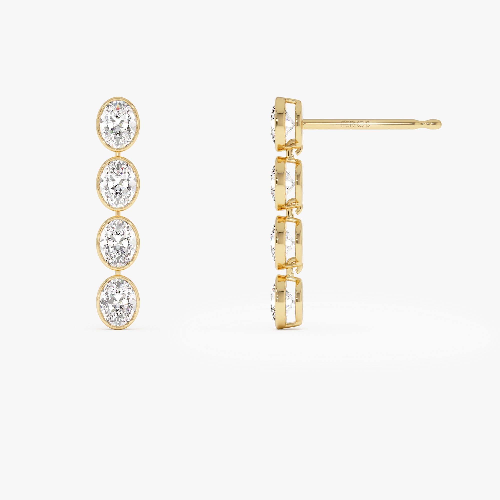 OBFJ0575 - 1.60 Ctw 14k Bezel Setting Oval Shape Lab Grown Diamond Dangling Stud Earrings - Bia 7