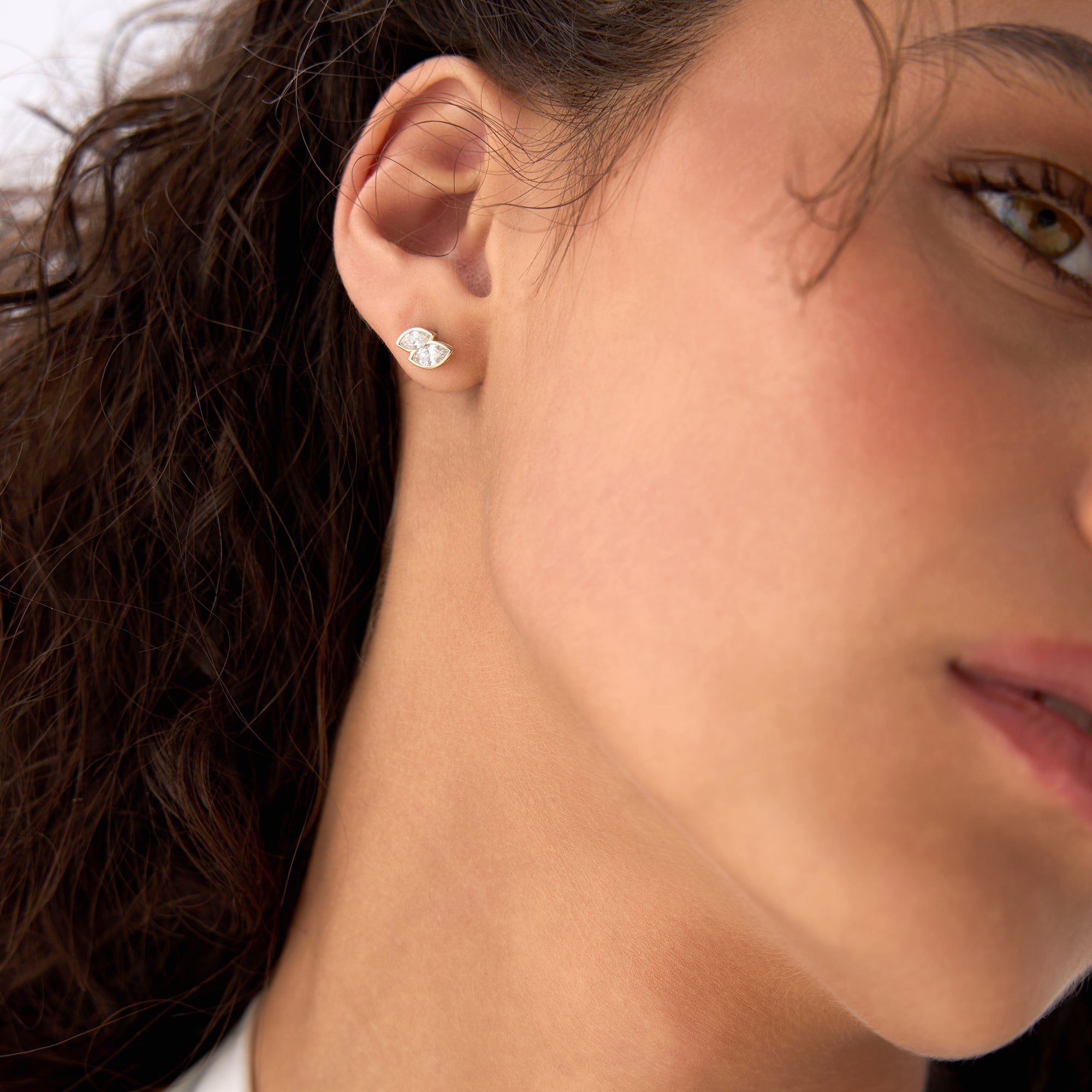 OBFJ0569 - 0.75 ctw 14k Lab Grown Marquise Shaped Diamond Double Bezel Stud Earrings - Gaia 2
