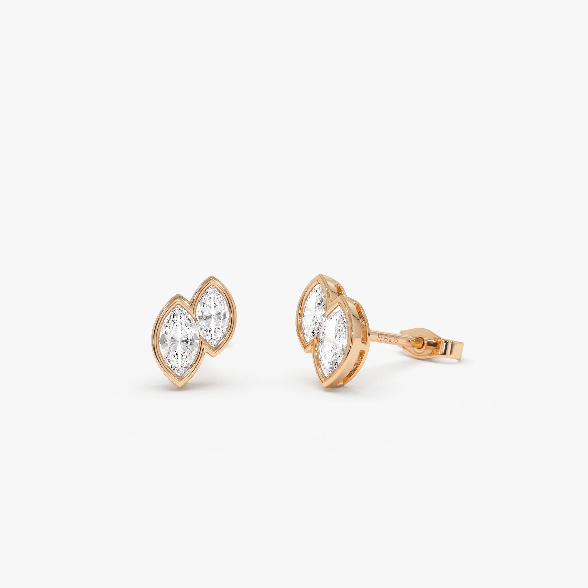 OBFJ0569 - 0.75 ctw 14k Lab Grown Marquise Shaped Diamond Double Bezel Stud Earrings - Gaia 6