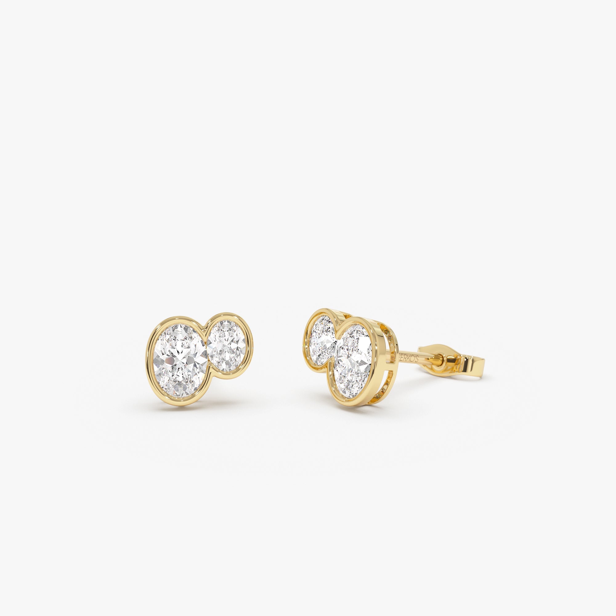 OBFJ0572 - 1.00 ctw 14k Lab Grown Oval Shaped Diamond Double Bezel Stud Earrings - Elia 1