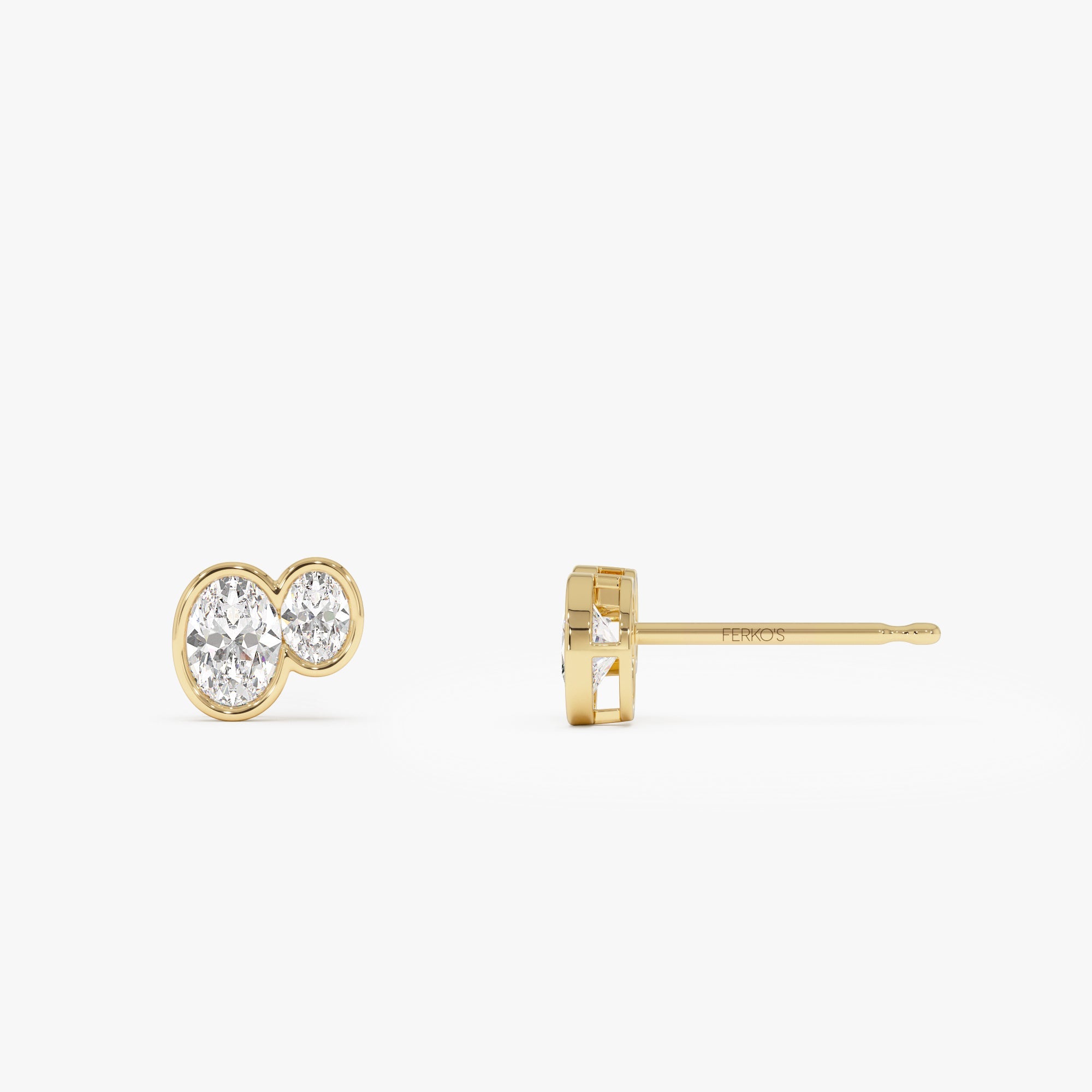 OBFJ0572 - 1.00 ctw 14k Lab Grown Oval Shaped Diamond Double Bezel Stud Earrings - Elia 7