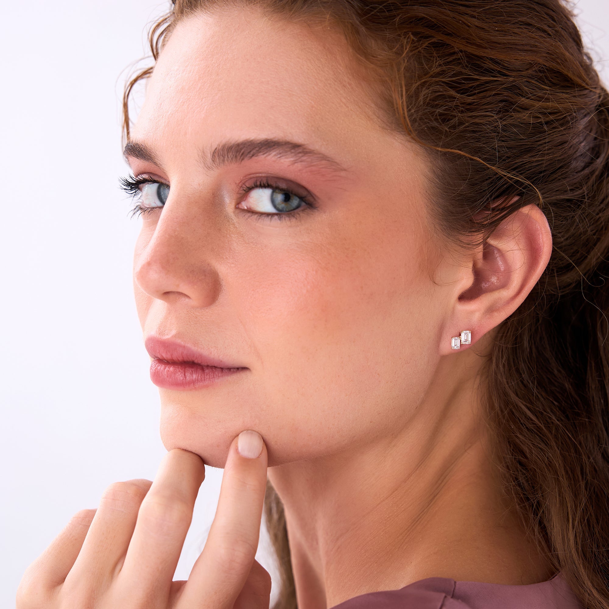 OBFJ0573 - 1.75 ctw 14k Lab Grown Emerald Cut Diamond Double Stud Earrings - Dana 4
