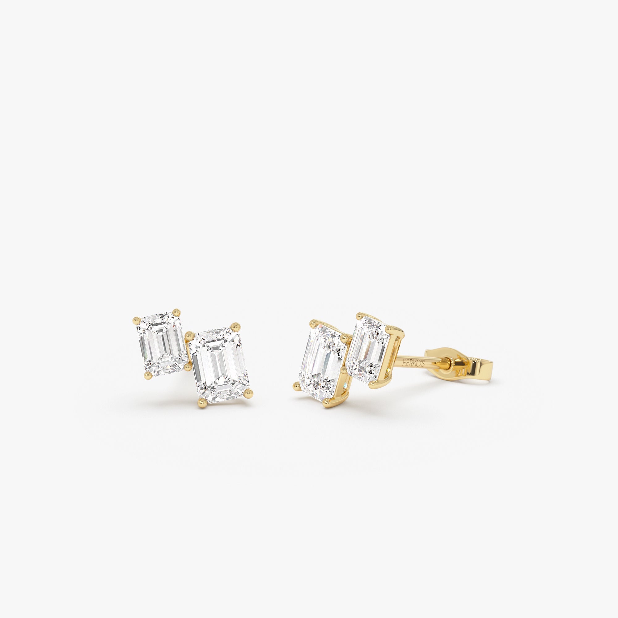 OBFJ0573 - 1.75 ctw 14k Lab Grown Emerald Cut Diamond Double Stud Earrings - Dana 1