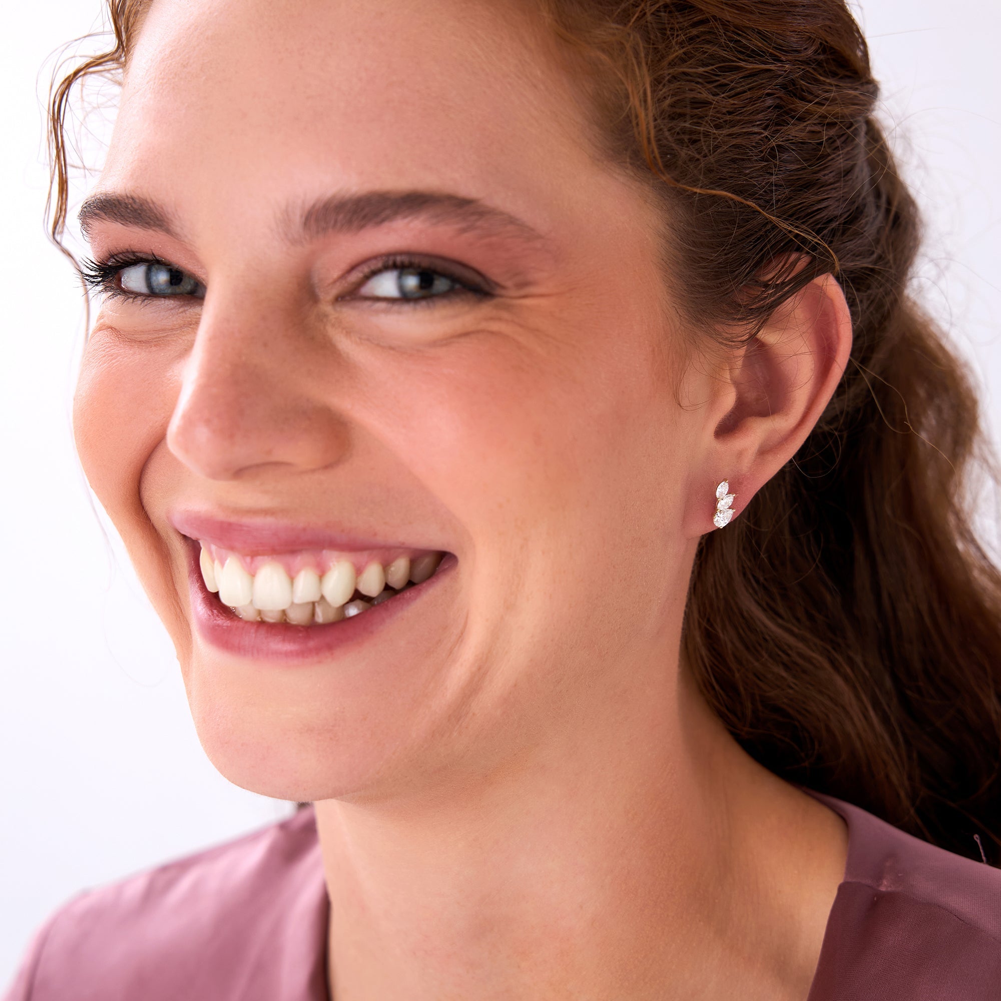 OBFJ0502 - 1.00 Ctw 14k Prong Setting Lab Grown Mixed Shape Triple Cluster Stud Earrings - Caia 5