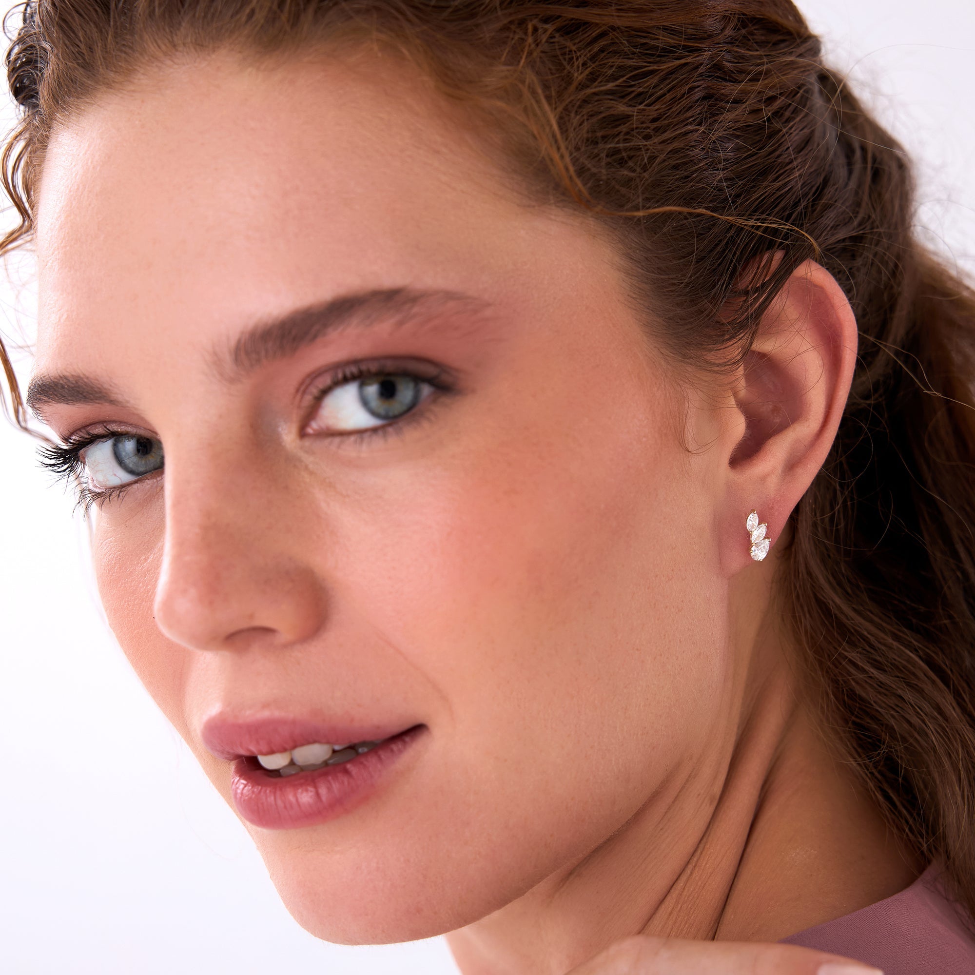 OBFJ0502 - 1.00 Ctw 14k Prong Setting Lab Grown Mixed Shape Triple Cluster Stud Earrings - Caia 2