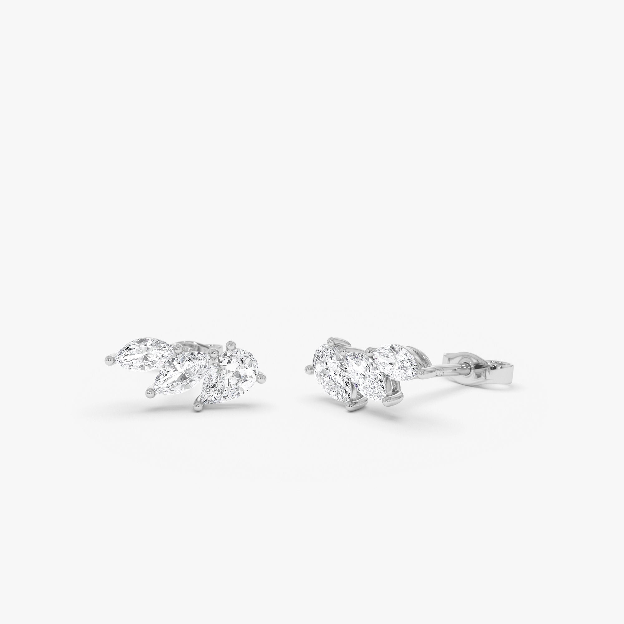 OBFJ0502 - 1.00 Ctw 14k Prong Setting Lab Grown Mixed Shape Triple Cluster Stud Earrings - Caia 6