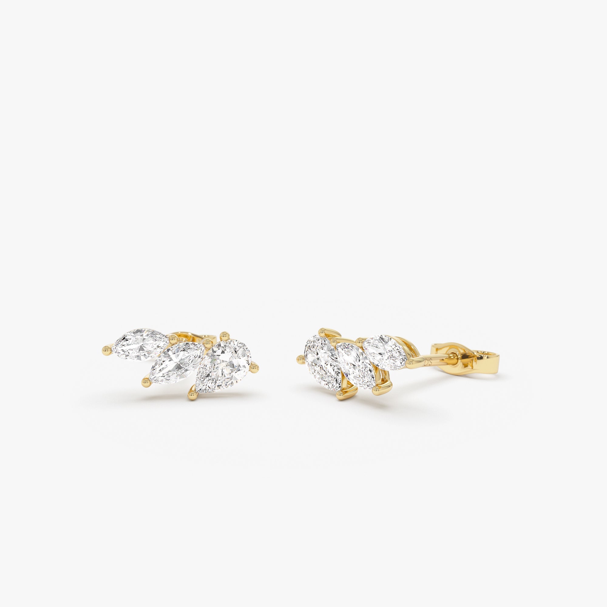 OBFJ0502 - 1.00 Ctw 14k Prong Setting Lab Grown Mixed Shape Triple Cluster Stud Earrings - Caia 1