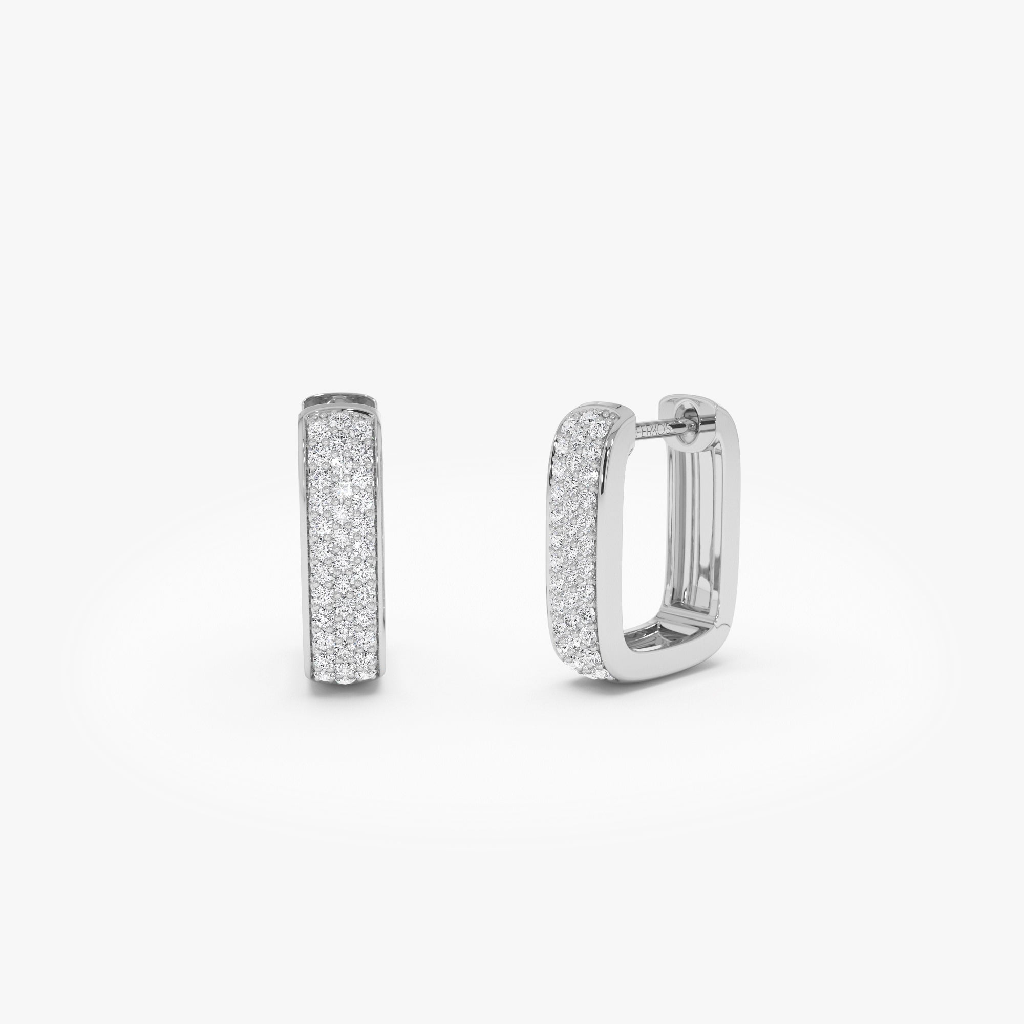 OBFJ0623 - 14k Diamond Pave Huggie Earrings Square Gold Hoops 8