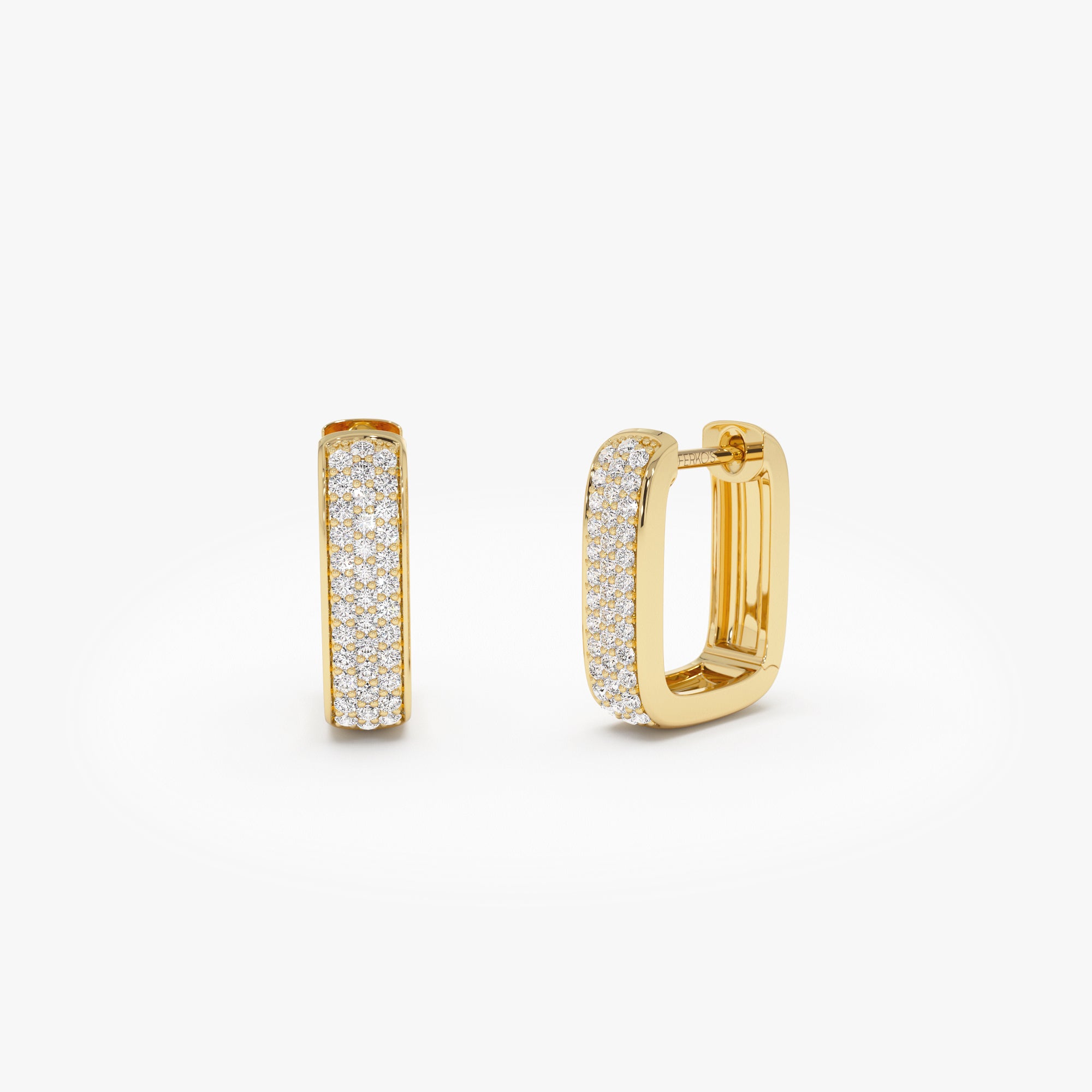 OBFJ0623 - 14k Diamond Pave Huggie Earrings Square Gold Hoops 1