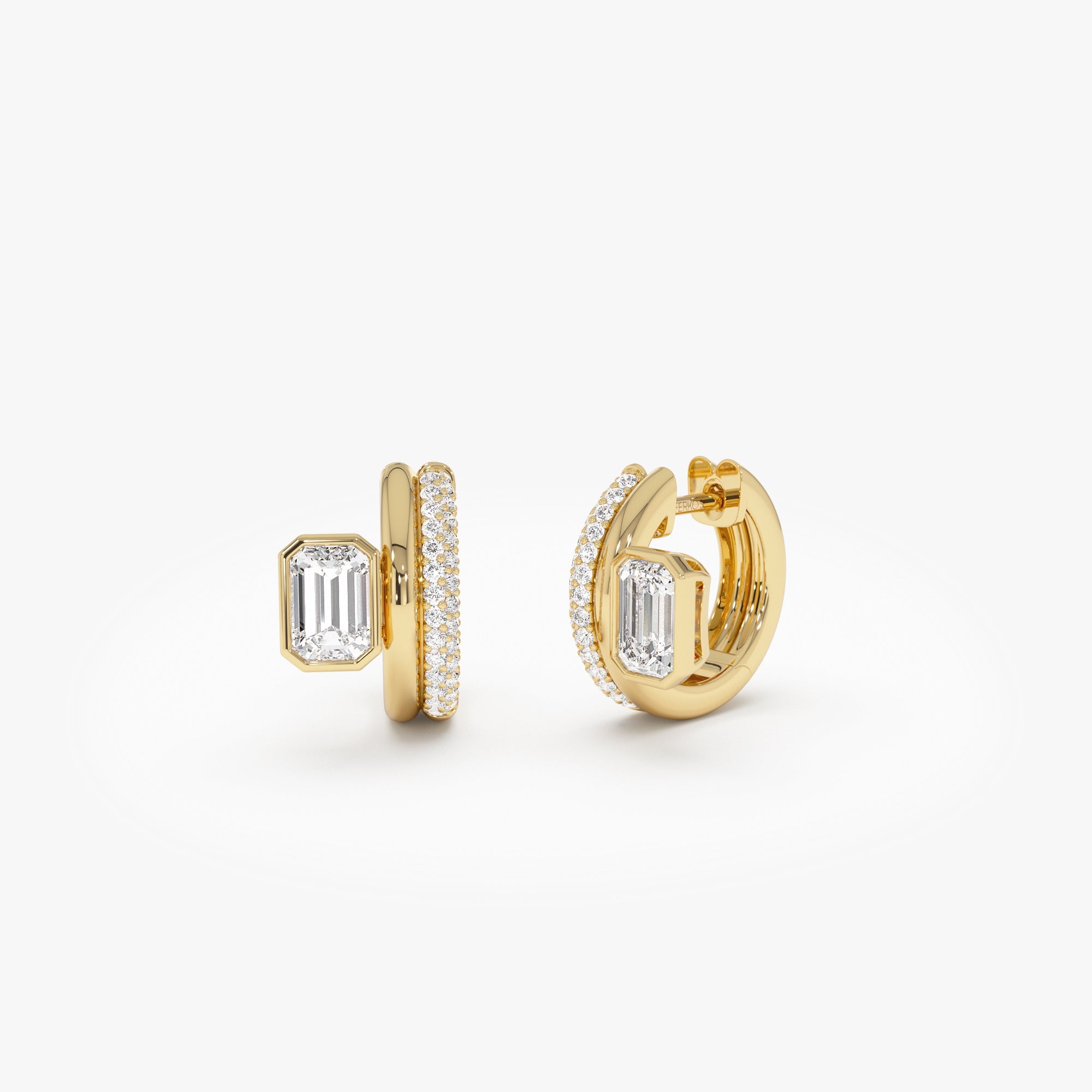 OBFJ0358 - 1.35 ctw 14k Lab Grown Emerald Cut Diamond Pavé Huggie Earrings - Gina 1