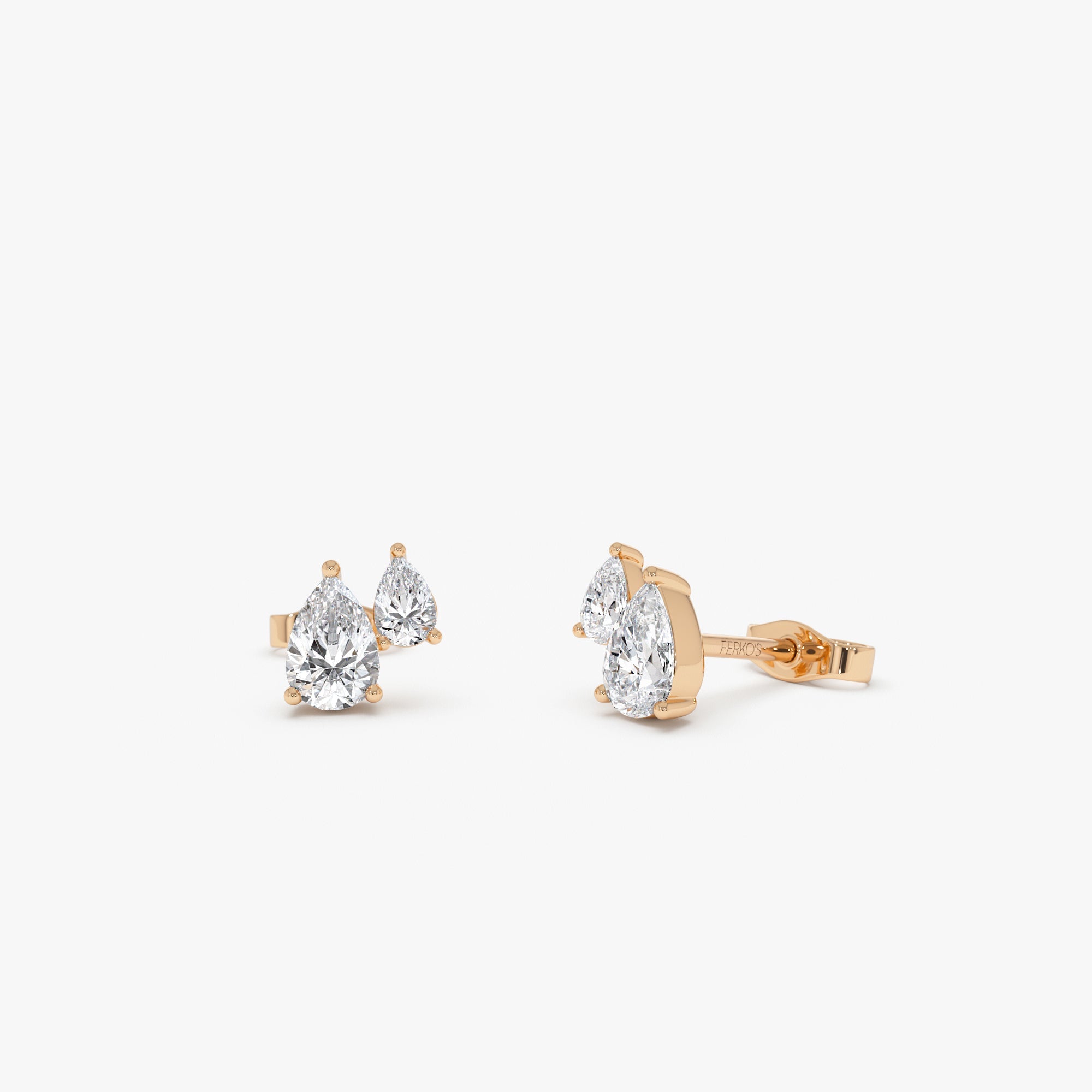 OBFJ0556 - 0.85 Ctw 14k Prong Setting Lab Grown Diamond Double Pear Stud Earrings - Helia 6