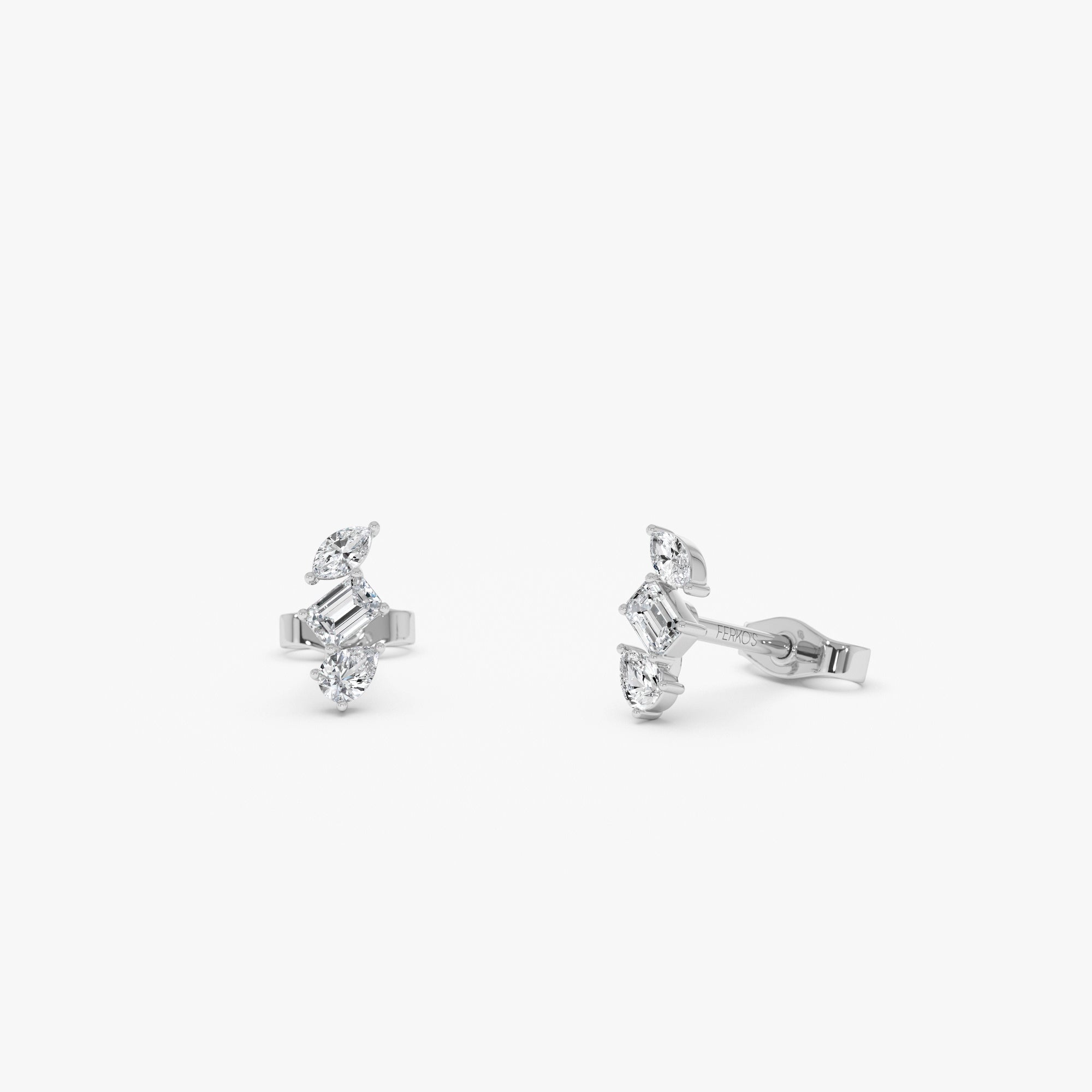 OBFJ0622 - 14k Emerald Cut Marquise and Pear Shaped Diamond Studs 6