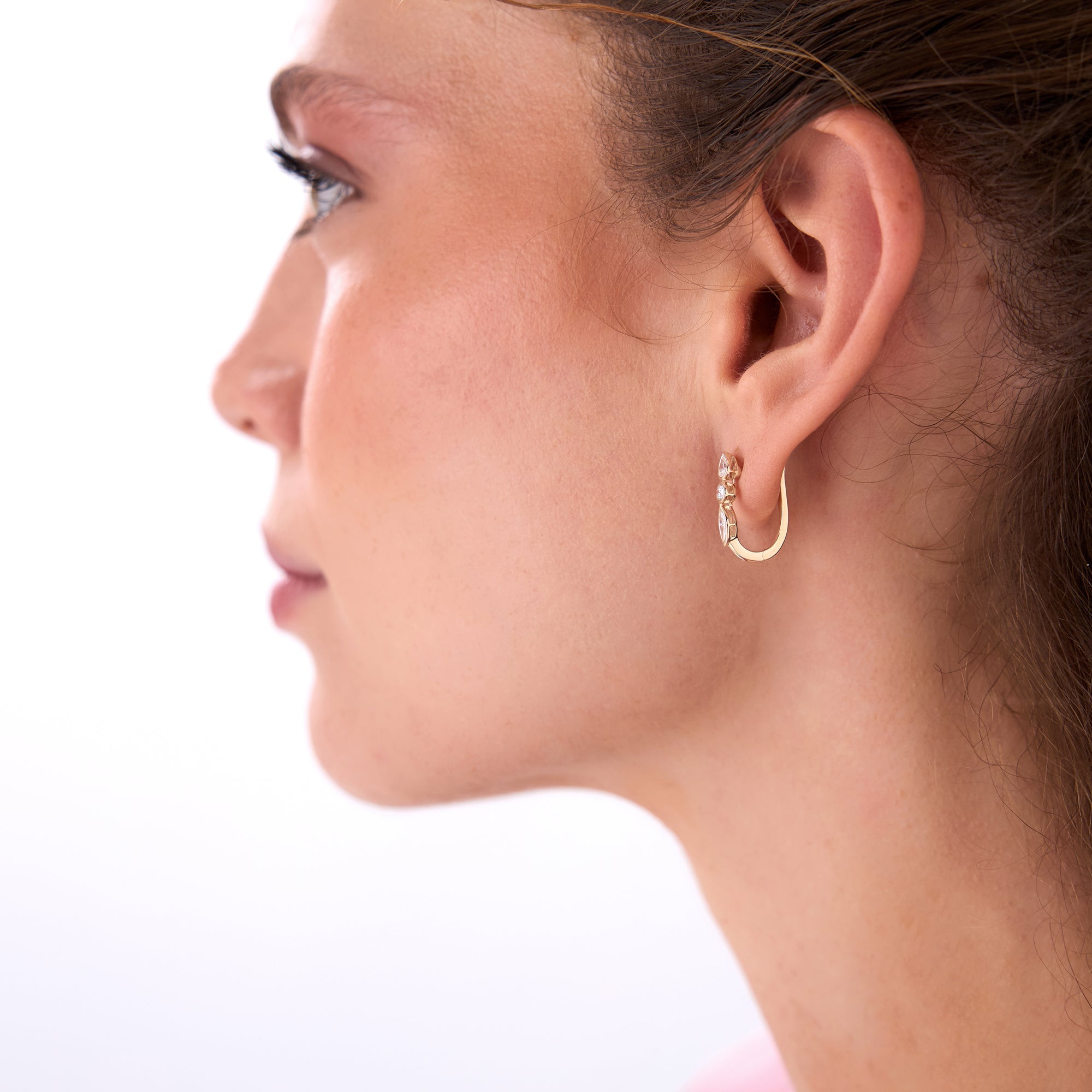OBFJ0434 - 0.65 ctw 14k Marquise & Round Cut Lab Grown Diamond Hoop Earrings -  Illaria 6