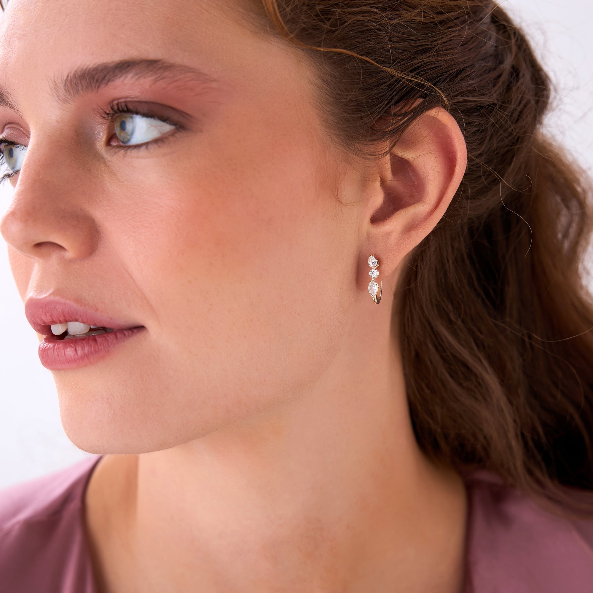 OBFJ0434 - 0.65 ctw 14k Marquise & Round Cut Lab Grown Diamond Hoop Earrings -  Illaria 2