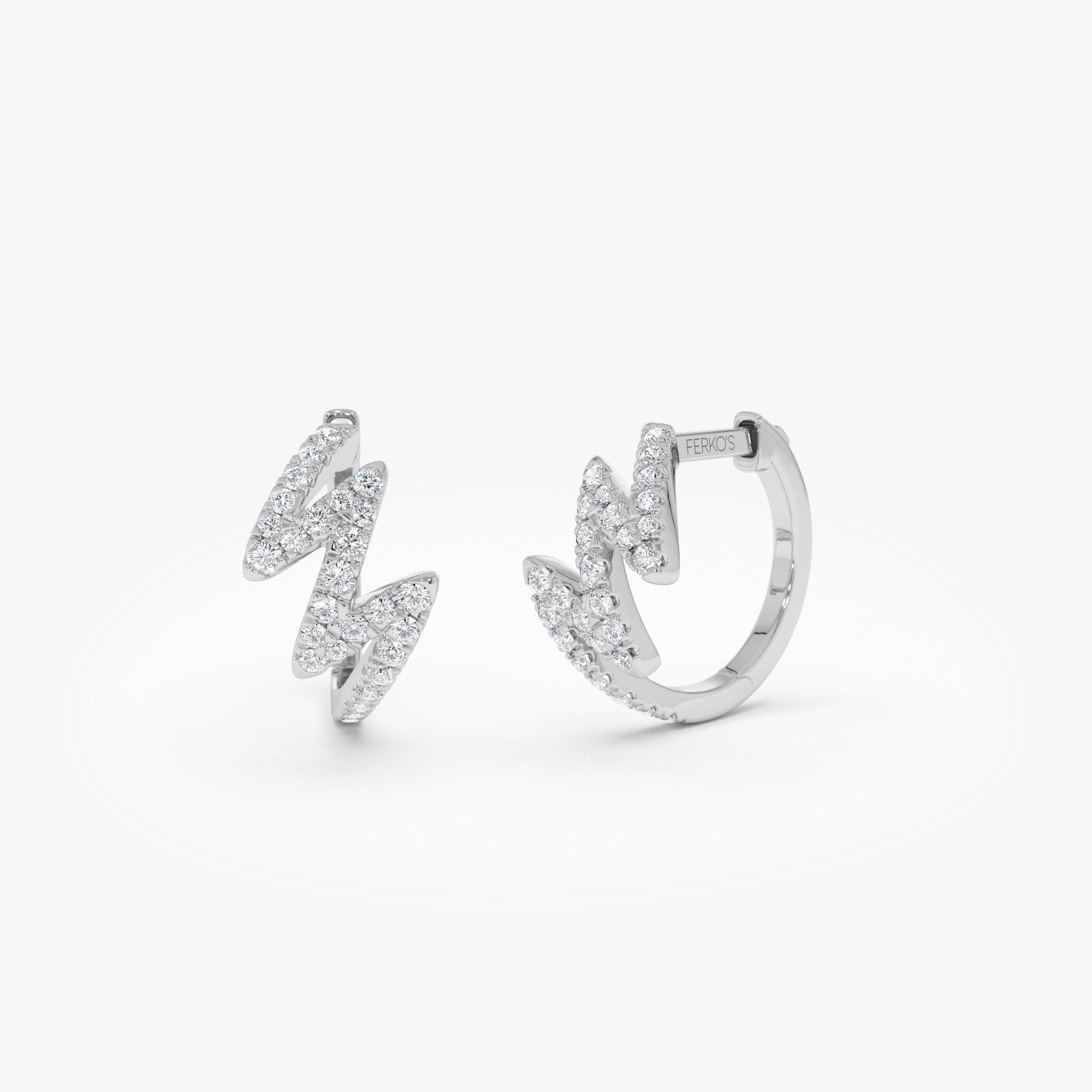 OBFJ0362 - 14K Gold Modern Zigzag Wave Hoop Earrings with Natural Diamonds 4