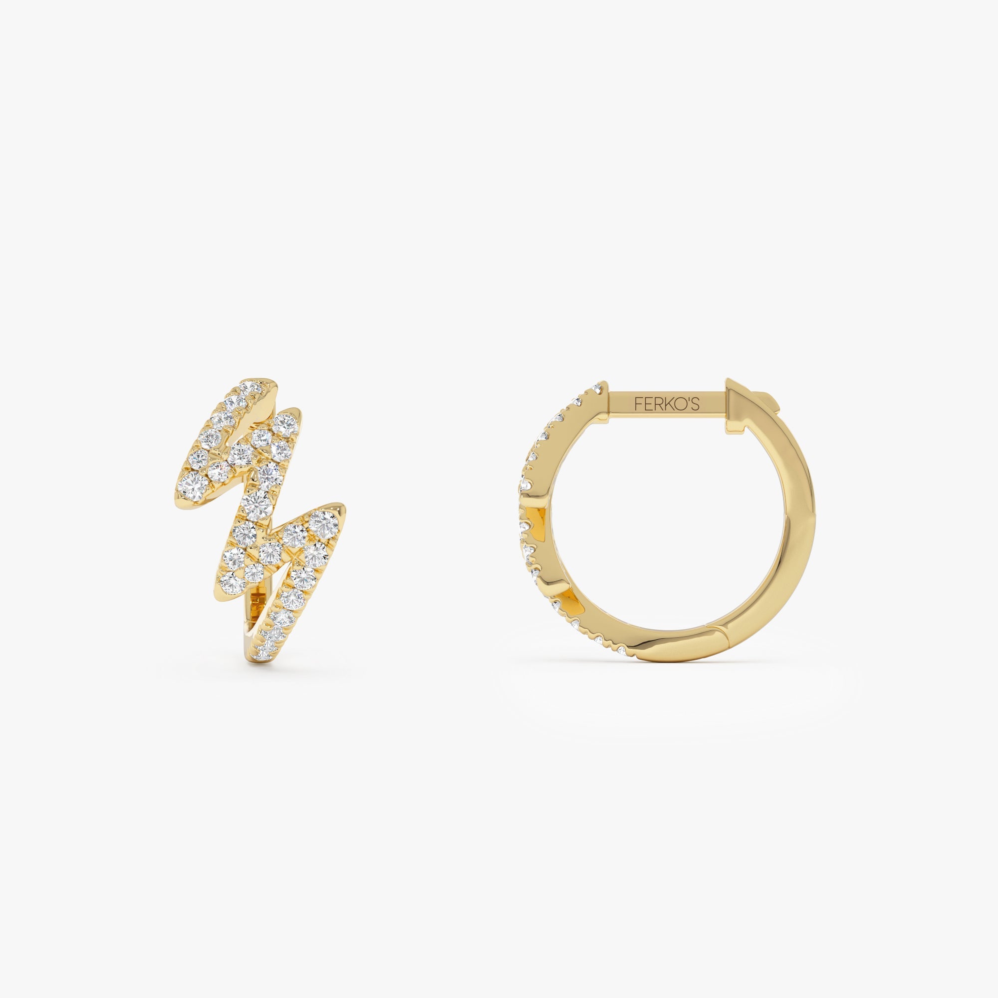 OBFJ0362 - 14K Gold Modern Zigzag Wave Hoop Earrings with Natural Diamonds 5