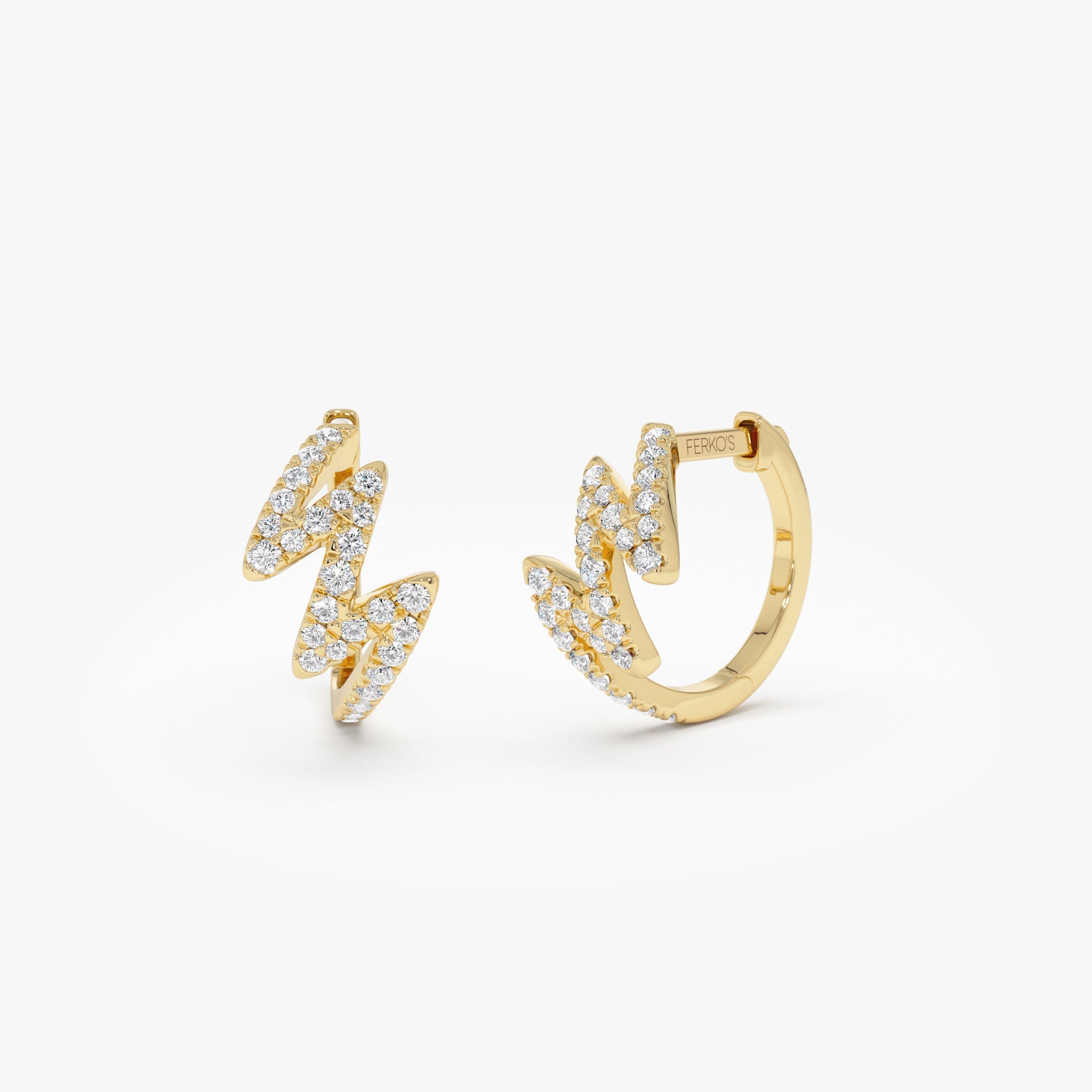 OBFJ0362 - 14K Gold Modern Zigzag Wave Hoop Earrings with Natural Diamonds 1