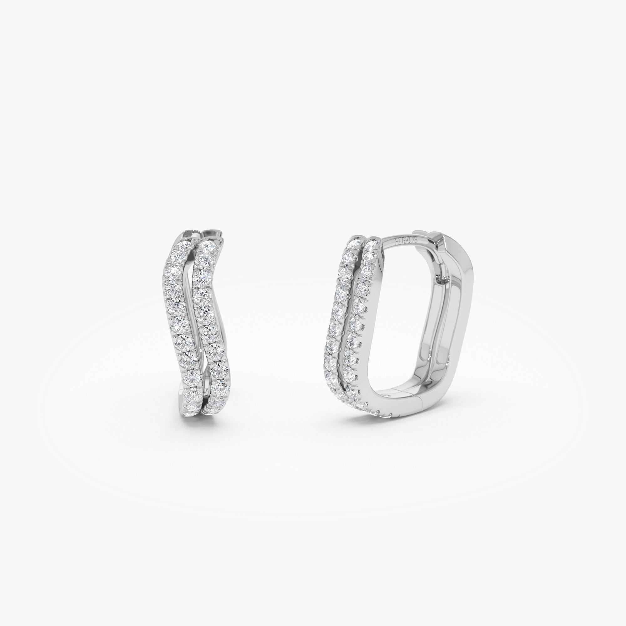OBFJ0361 - 14K Gold Wave Pavé Huggie Hoop Earrings with Natural Diamonds 4