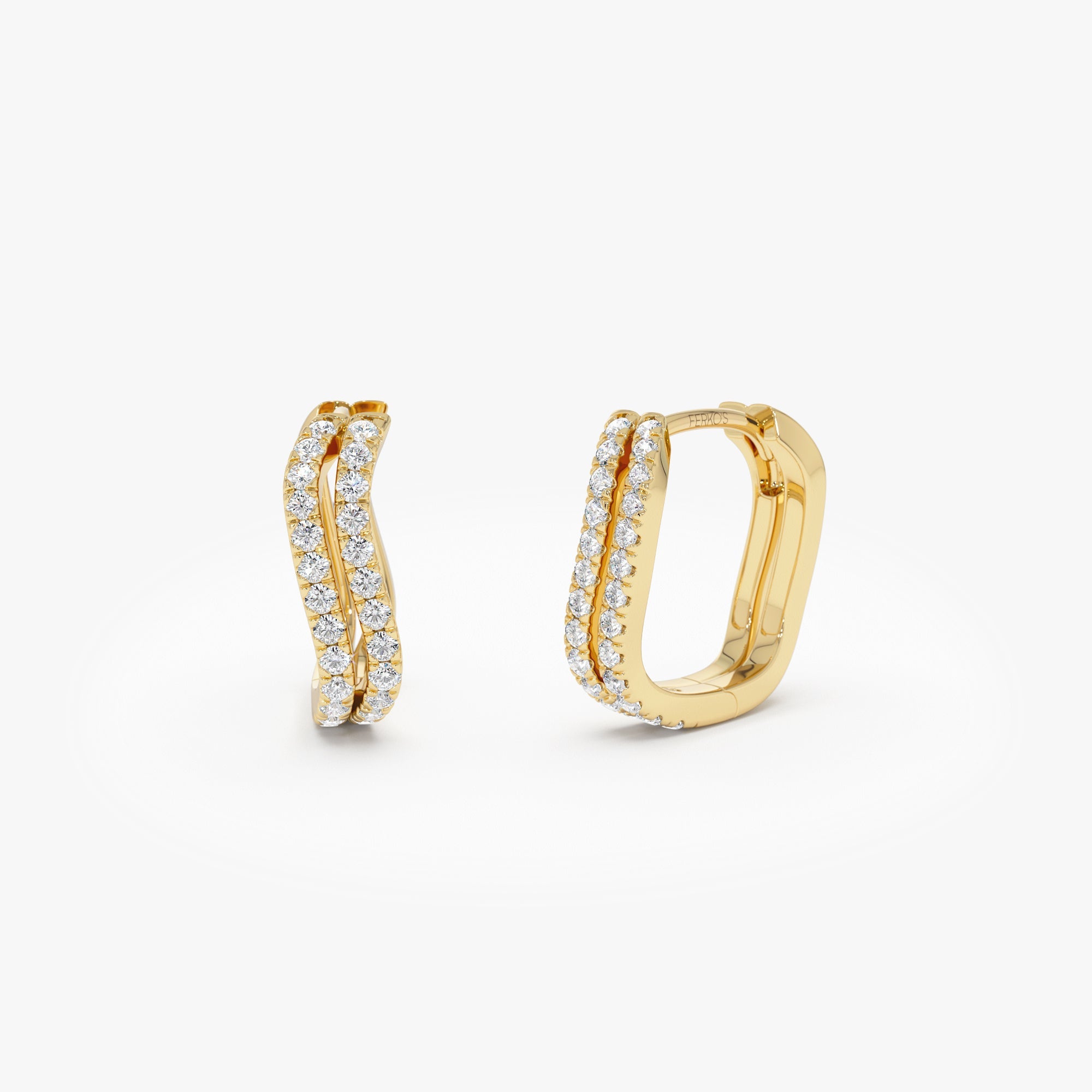 OBFJ0361 - 14K Gold Wave Pavé Huggie Hoop Earrings with Natural Diamonds 1