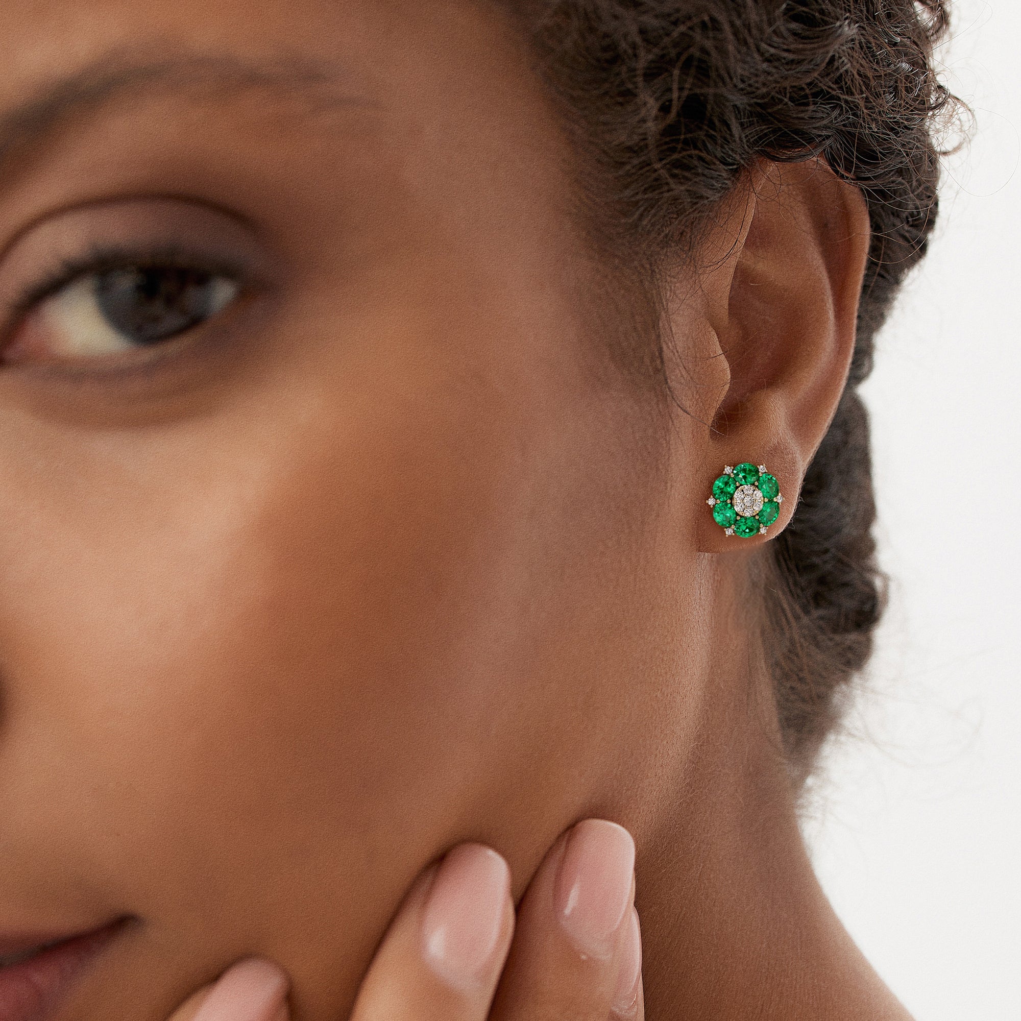 OBFJ0369 - 4.70 Ctw 14k Lab Grown  Emerald and Diamond Cluster Stud Earrings - Brina 2