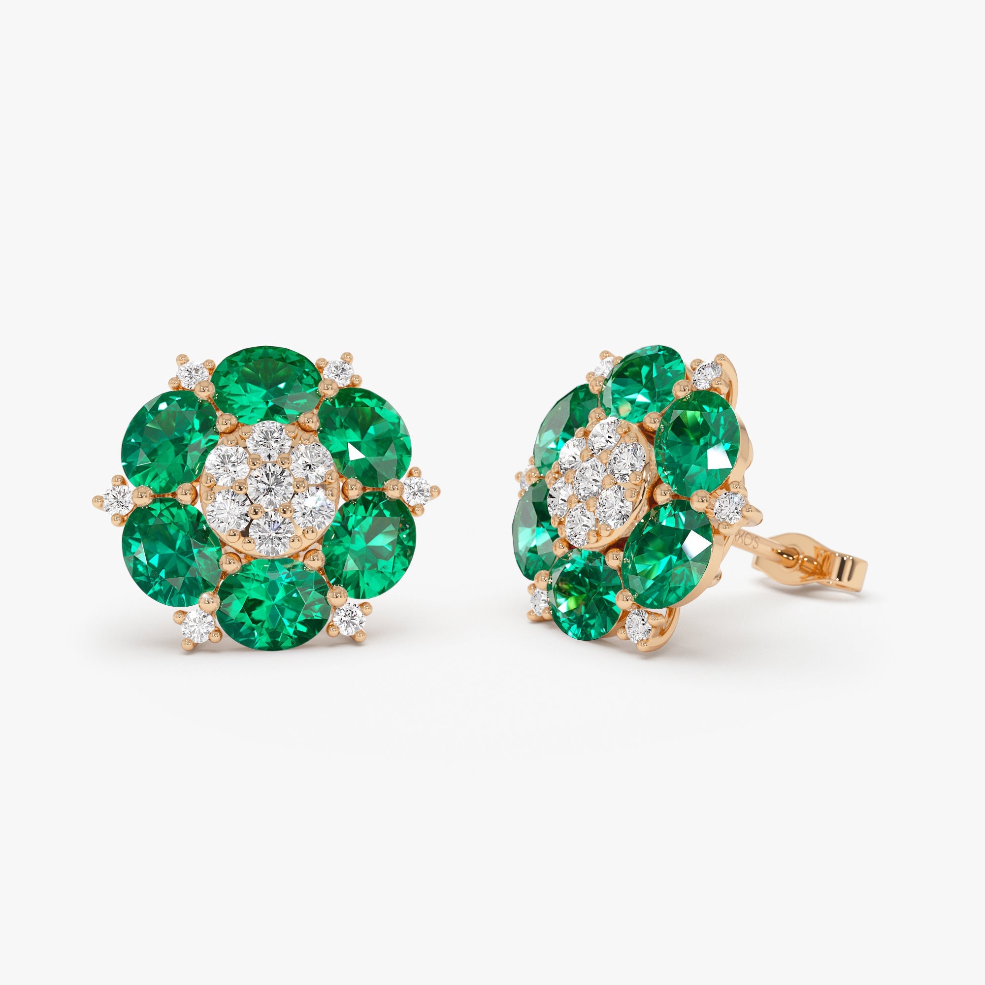OBFJ0369 - 4.70 Ctw 14k Lab Grown  Emerald and Diamond Cluster Stud Earrings - Brina 5