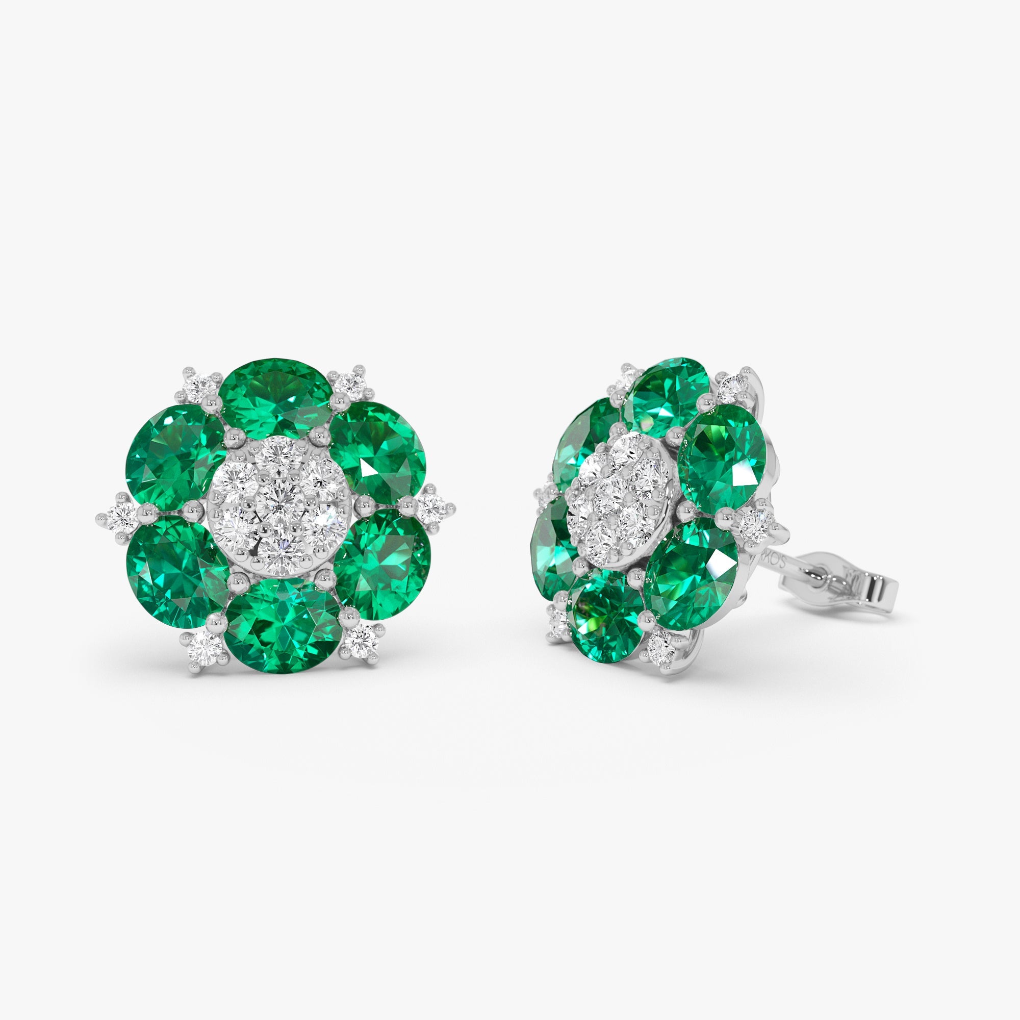OBFJ0369 - 4.70 Ctw 14k Lab Grown  Emerald and Diamond Cluster Stud Earrings - Brina 6