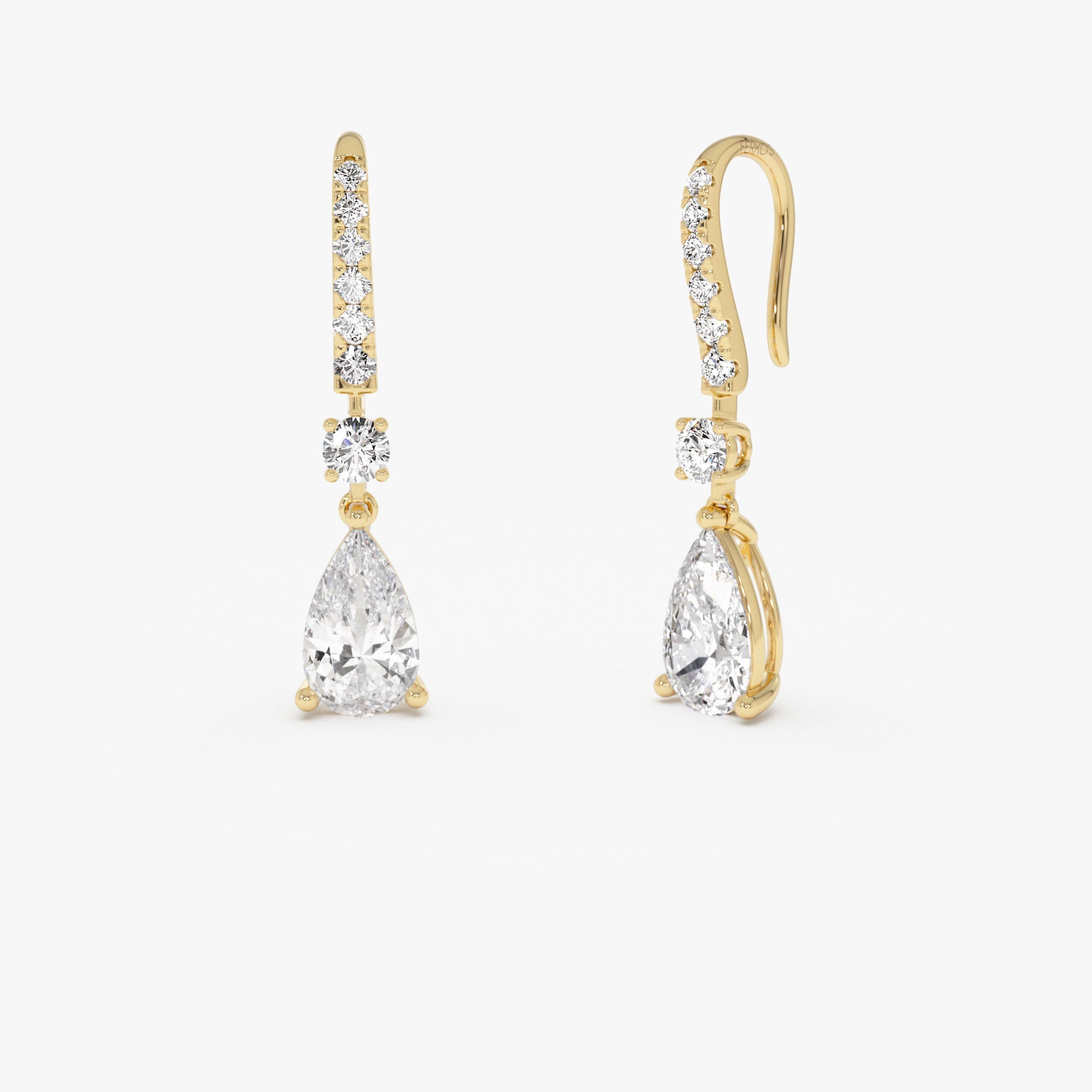 OBFJ0367 - 2.45 Ctw 14k Pear Shape and Round Lab Grown Diamond Drop Earrings - Cyra 1