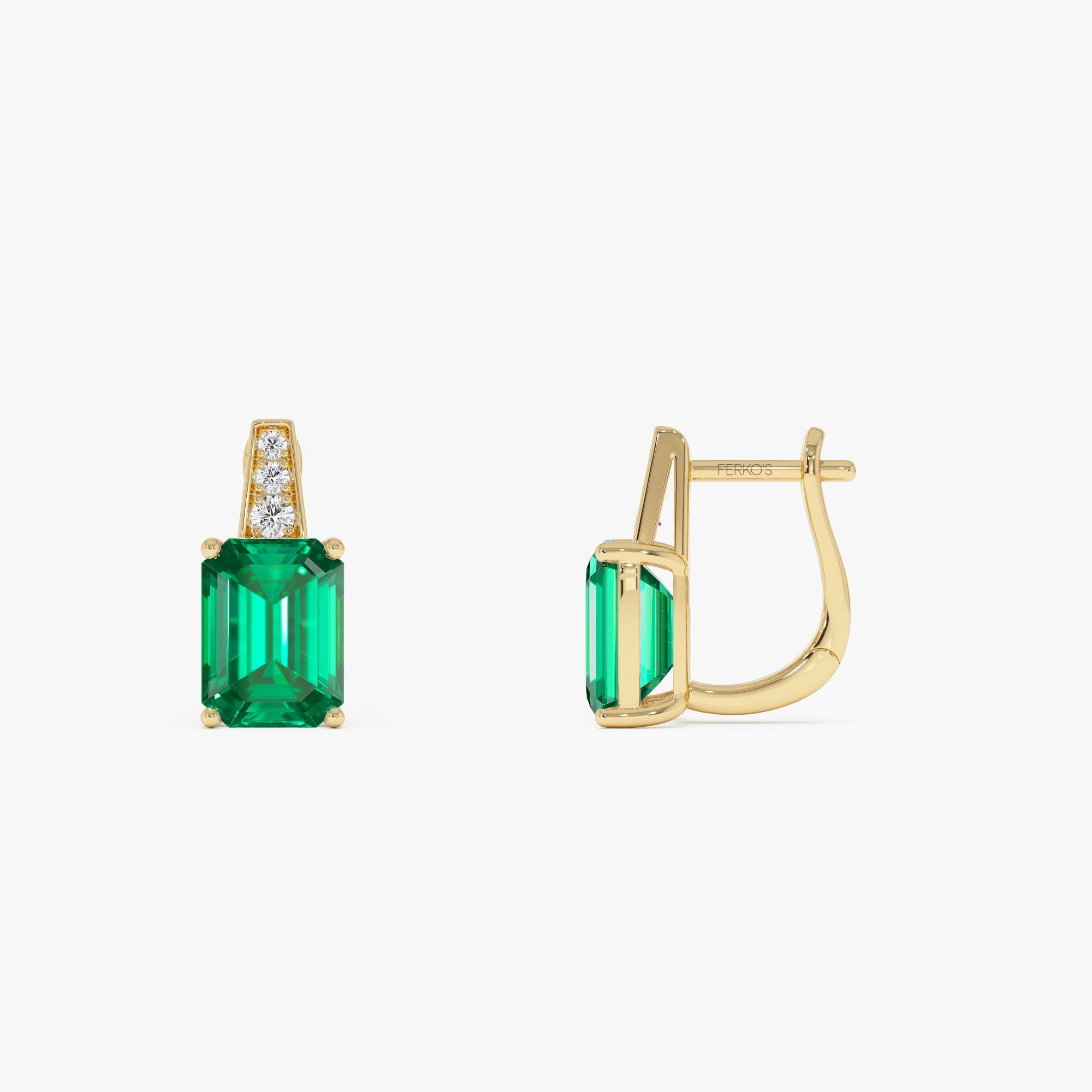 OBFJ0036 - Emerald and Graduating Diamond Earrings - 14k Gold 1