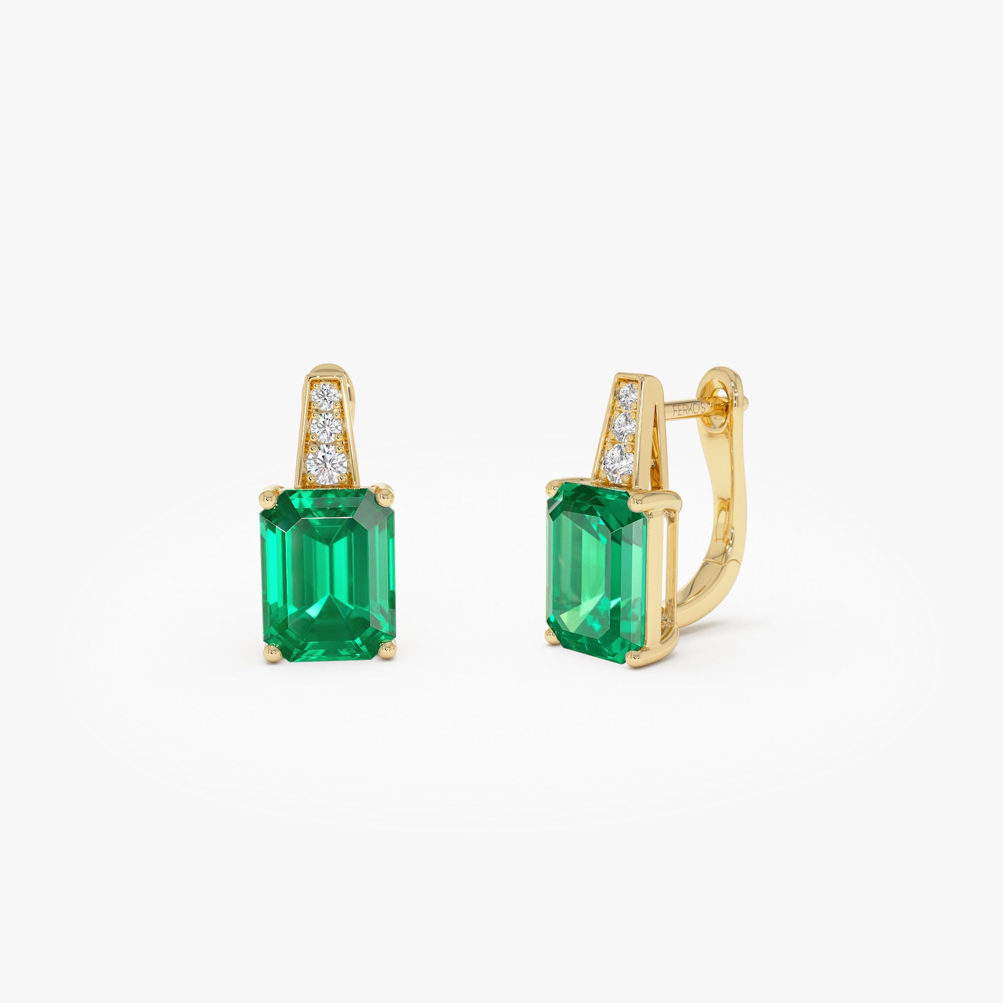 OBFJ0036 - Emerald and Graduating Diamond Earrings - 14k Gold 2