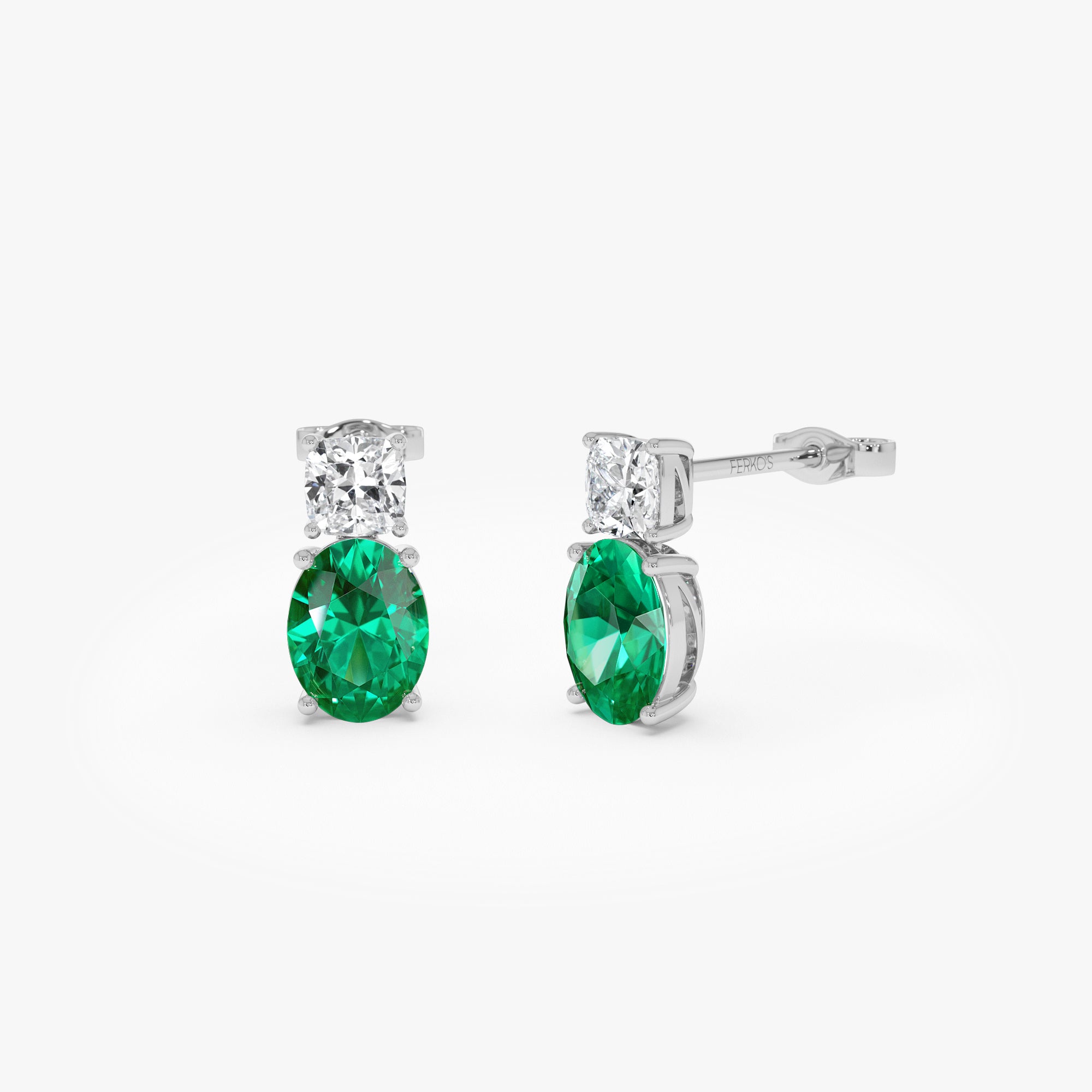 OBFJ0377 - 3.00 Ctw 14k Lab Grown Colombian Emerald and Diamond Two-Stone Stud Earrings - Doria 3