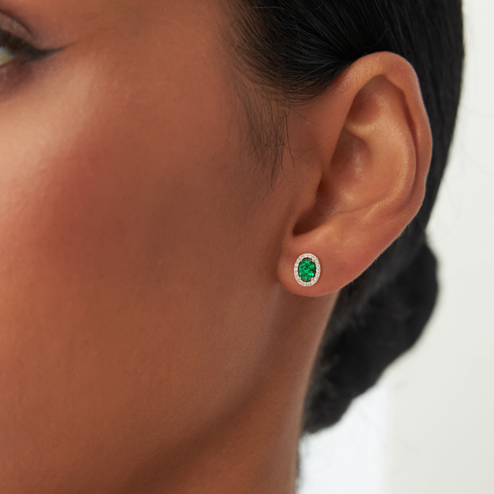 OBFJ0365 - 1.86 Ctw 14k Lab Grown Emerald and Diamond Oval Halo Stud Earrings - Edda 3