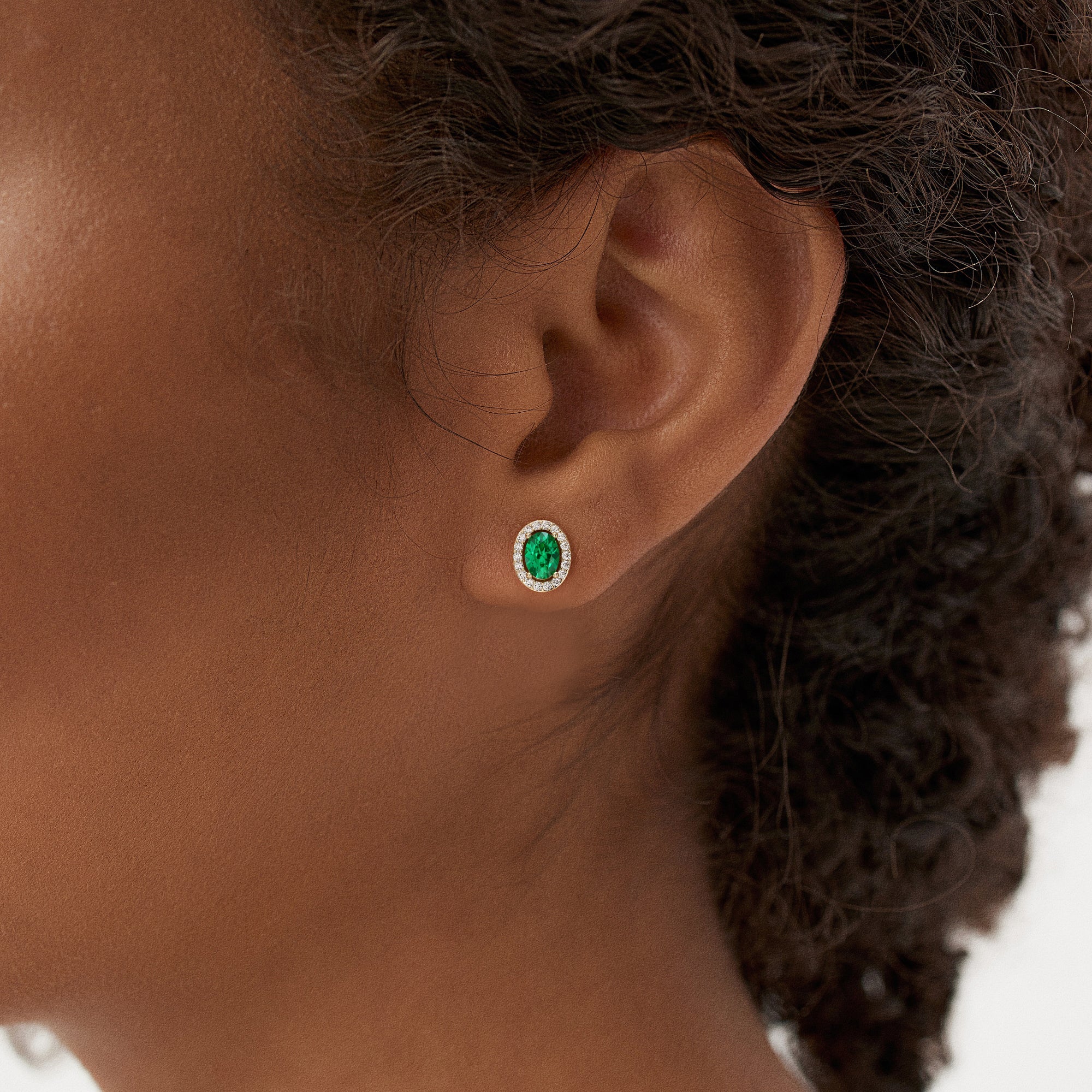 OBFJ0365 - 1.86 Ctw 14k Lab Grown Emerald and Diamond Oval Halo Stud Earrings - Edda 4